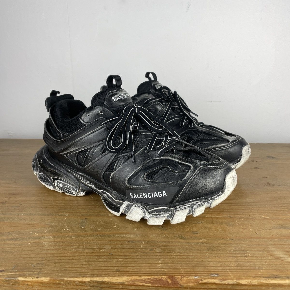 image of Balenciaga Faded Distressed Tracks 41 Shoes in Black, Men's (Size 8)