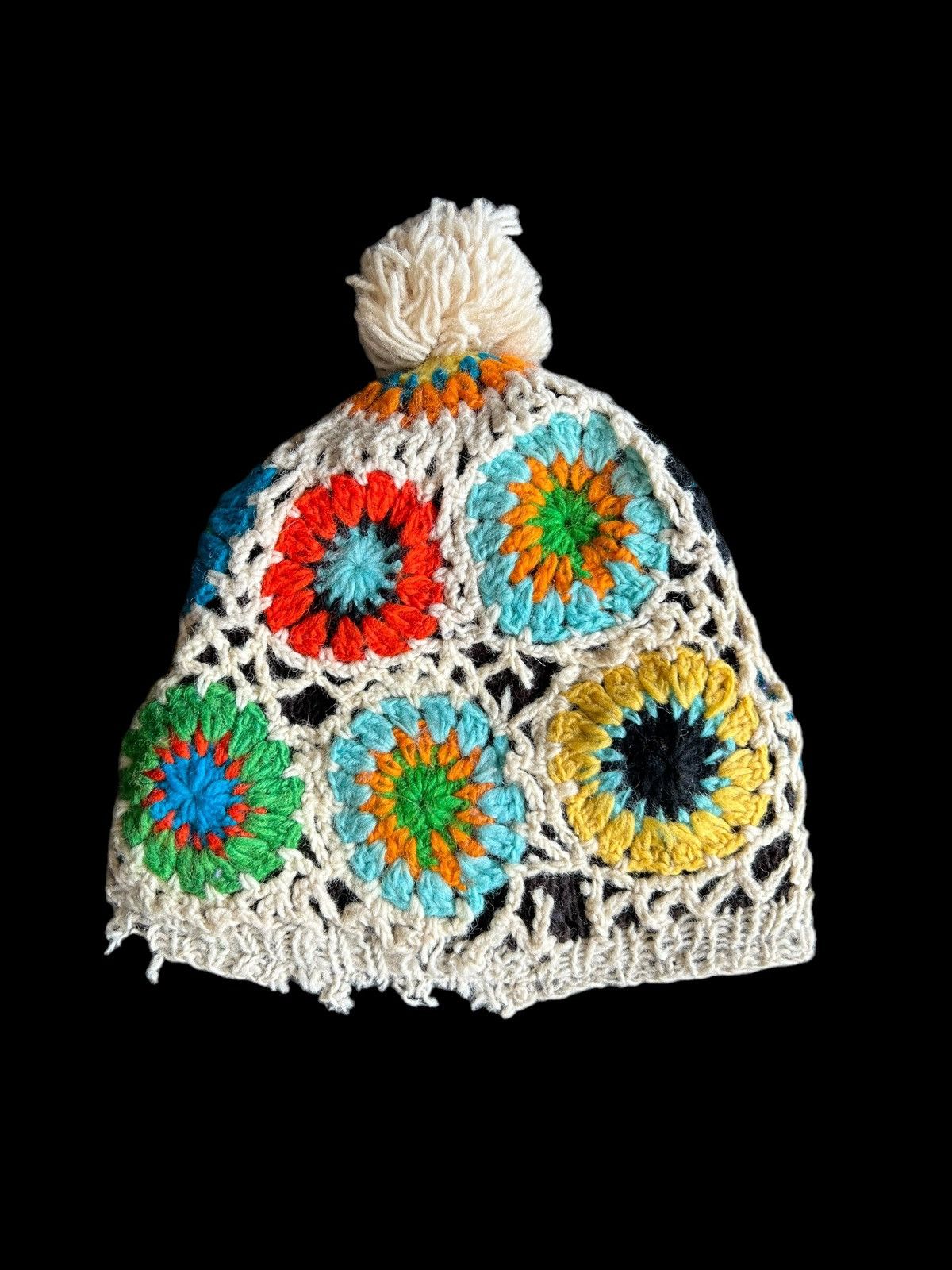 Japanese Brand × Kapital × Vintage Rare Hippies Style Crochet knitted Distressed Beanie Hat ☠️🌈☠️ Size ONE SIZE - 2 Thumbnail