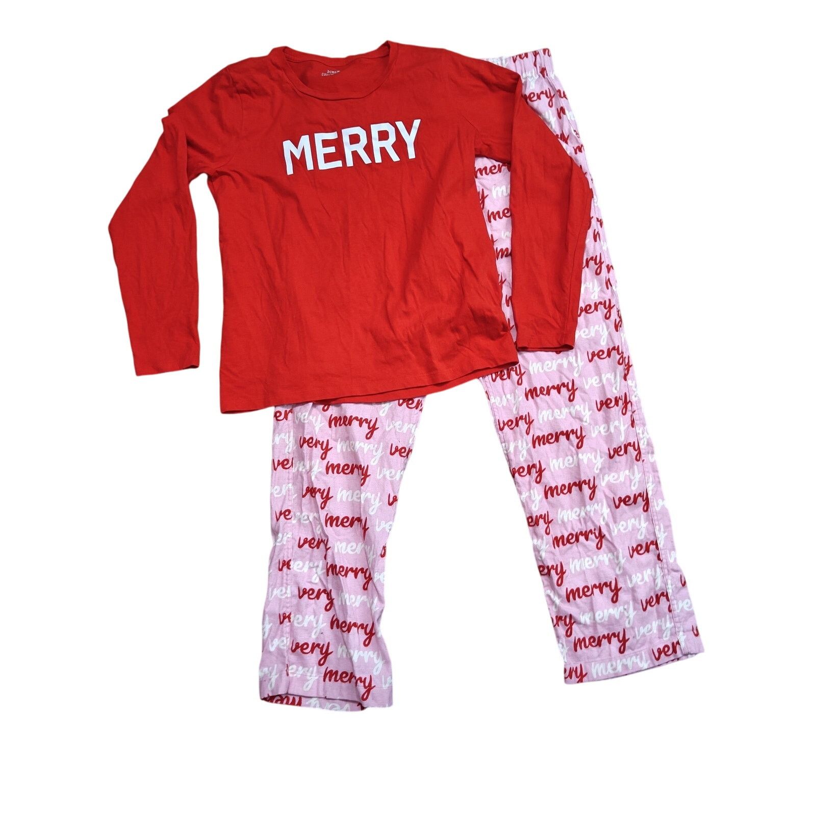 J.Crew J Crew Pink Red White Merry Holiday Pajama Set Lounge Medium Size ONE SIZE - 1 Thumbnail