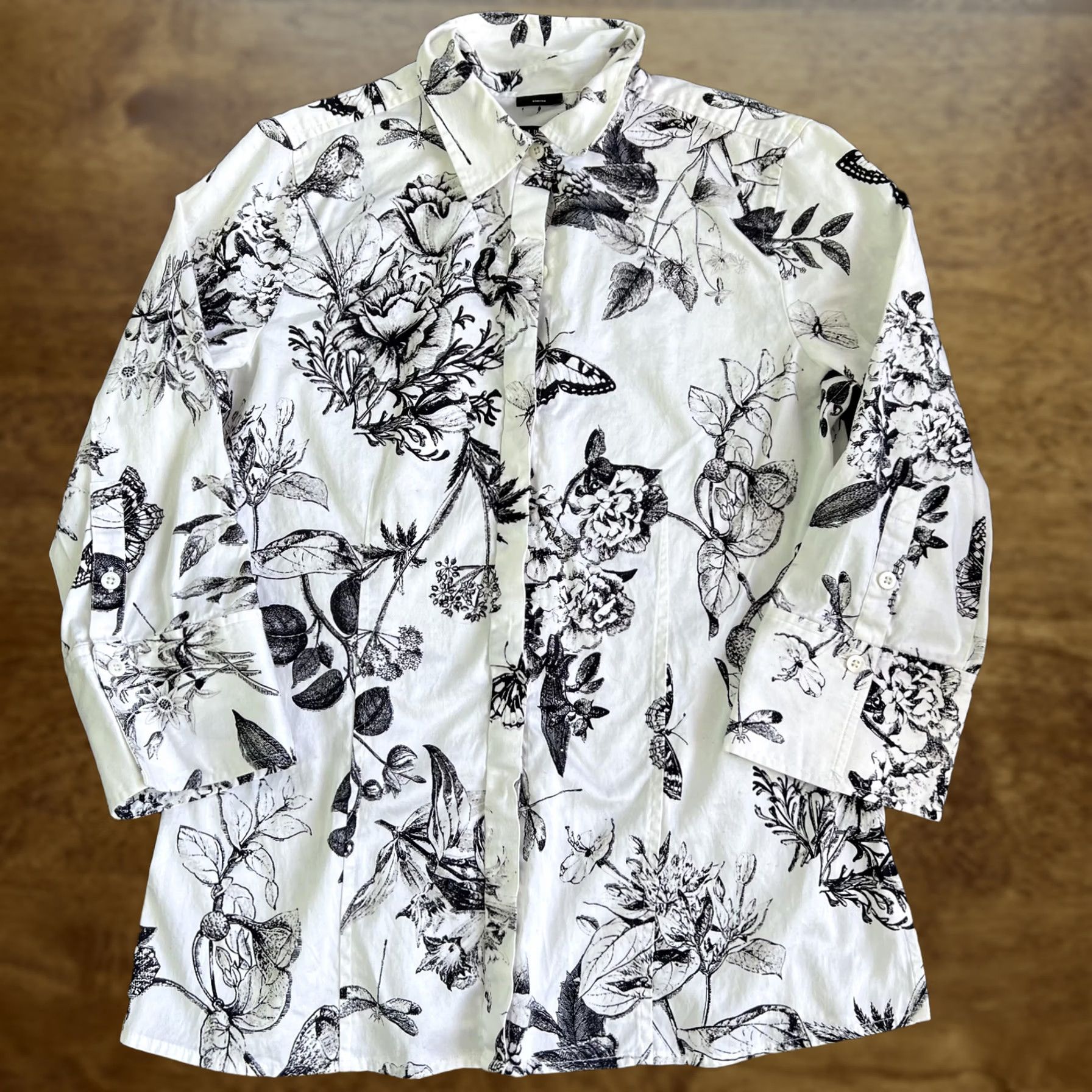 Talbots Talbots Shirt Womens 12 White Black Floral Button Up Long Sleeve Stretch Top Size XL / US 12-14 / IT 48-50 - 1 Thumbnail