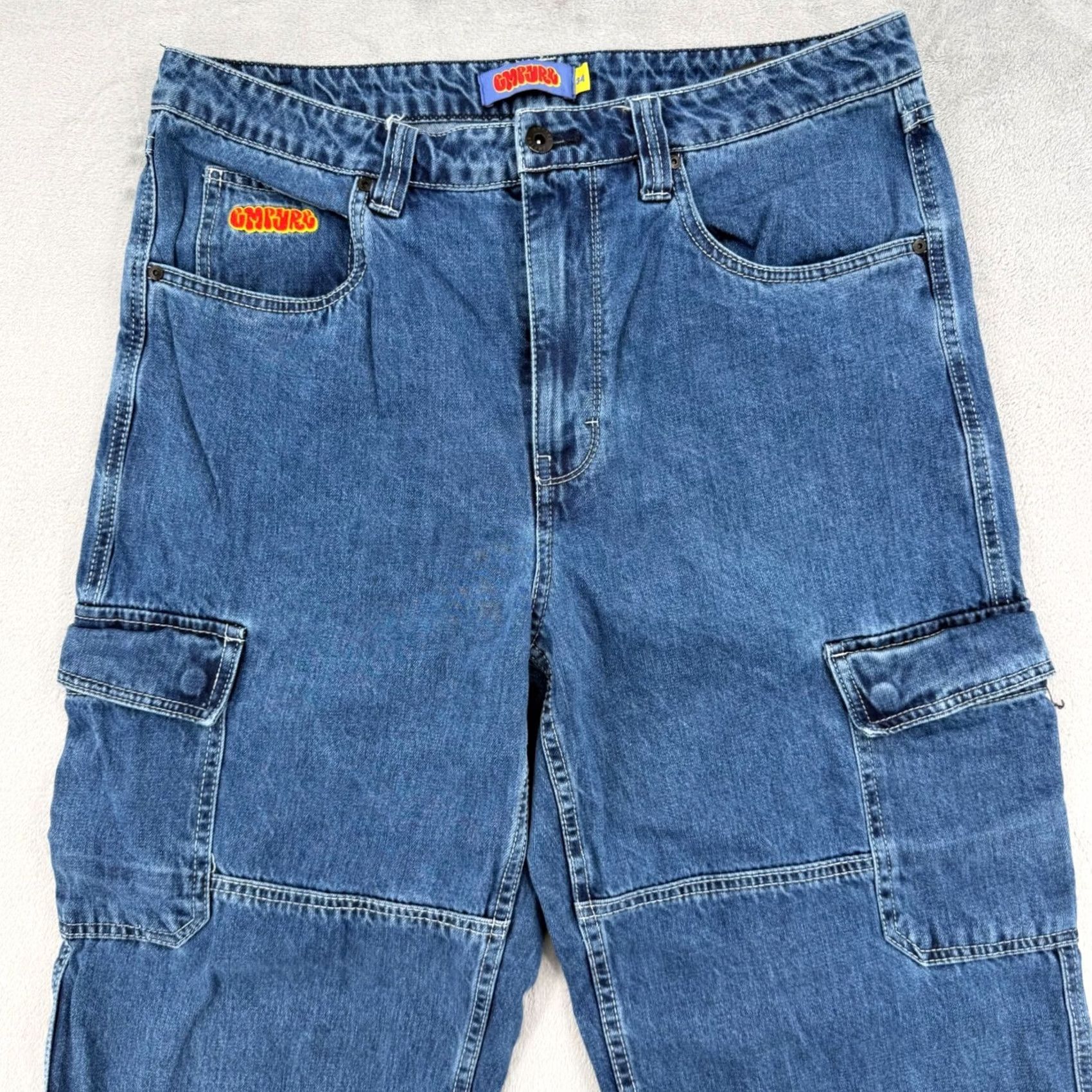 Empyre Empyre Jeans Cargo Cargo Pocket Jeans Medium Wash Blue Denim Skate Pants Men 34 Denim Wide-Leg Relaxed 5-Pocket Zip Button Mens Size 24" / US 00 / IT 34 - 3 Thumbnail