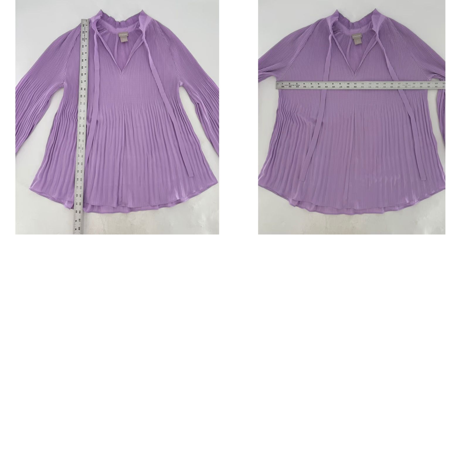 Vintage Chico's Purple Blouse Long Sleeve V-Neck Tie Buttoned Cuffs Pleated 1P Womens Office Dressy Top Size XS / US 0-2 / IT 36-38 - 8 Thumbnail