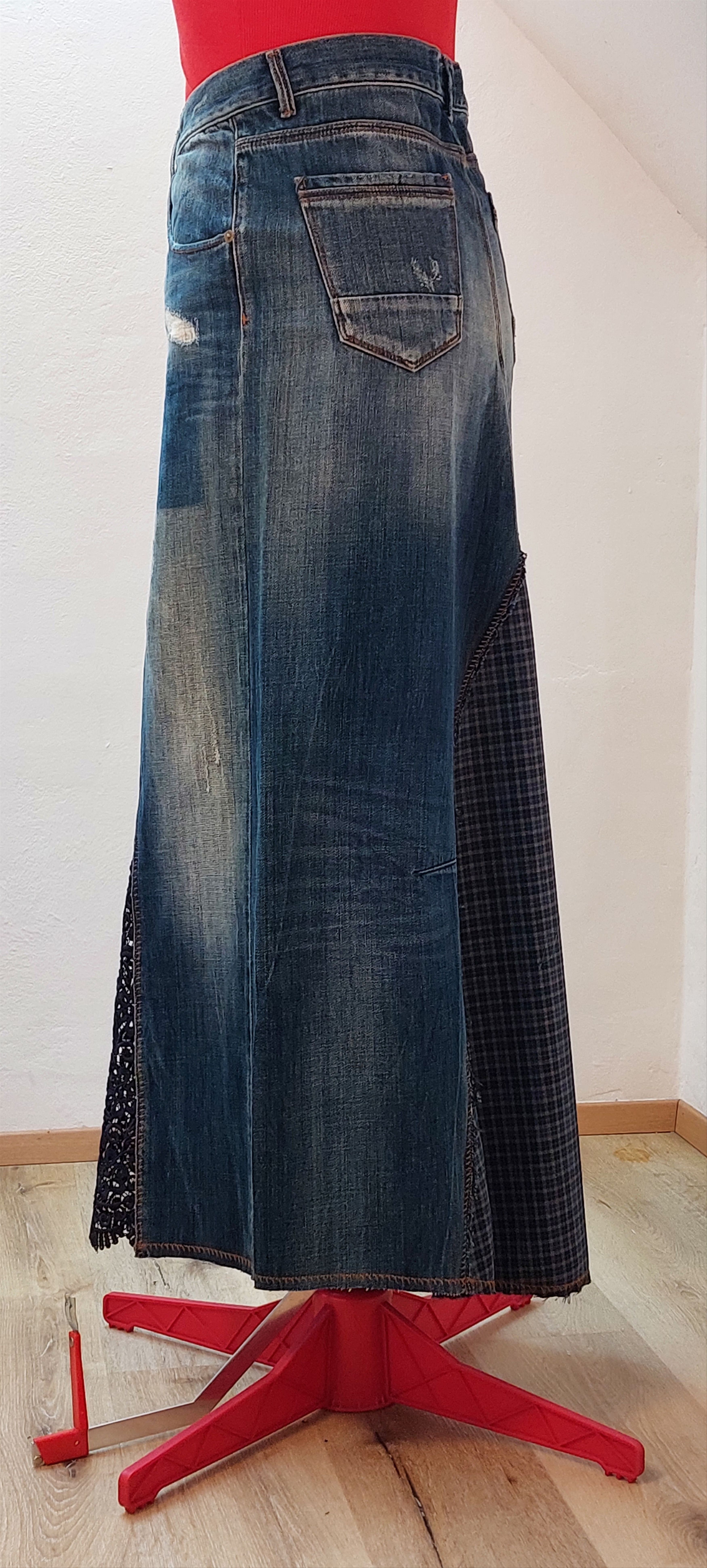 Vintage Y2K Reconstructed Denim Maxi Skirt 31" Size 31" - 8 Thumbnail
