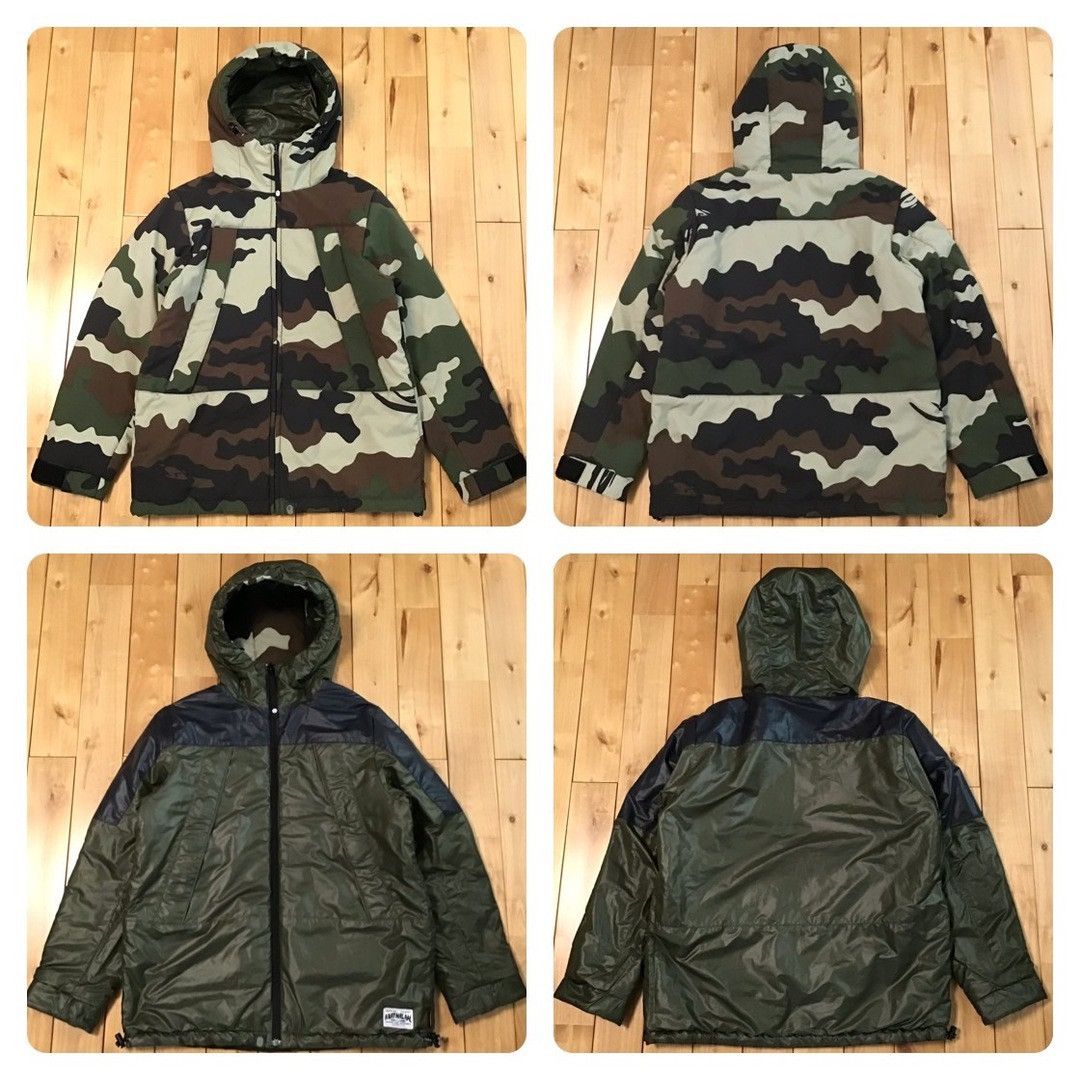 🔥Reversible🔥 BAPE Primaloft woodland camo hoodie jacket APE