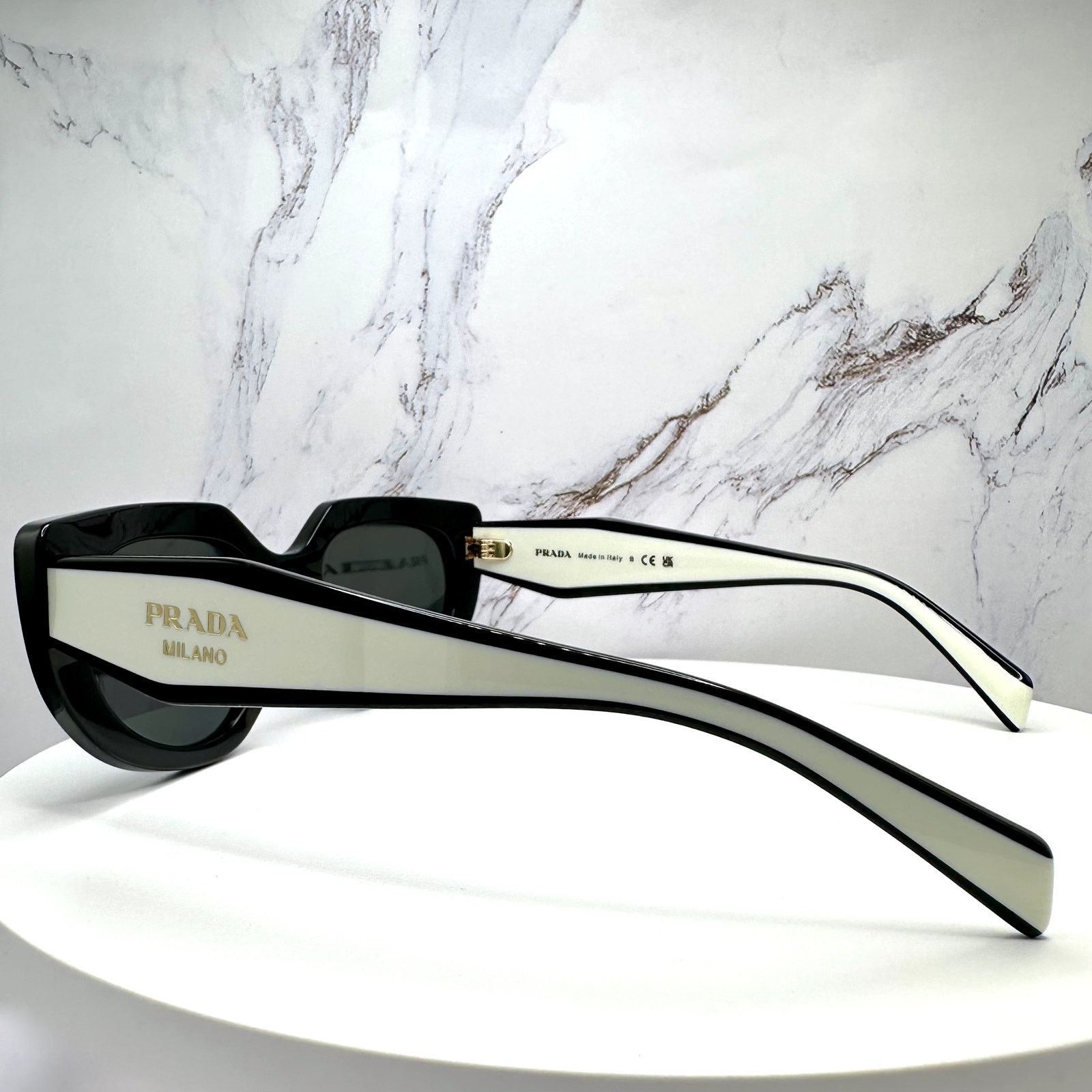 Prada New PRADA Sunglasses Black White Gold Symbole Oval Cat Eye Size ONE SIZE - 16 Thumbnail