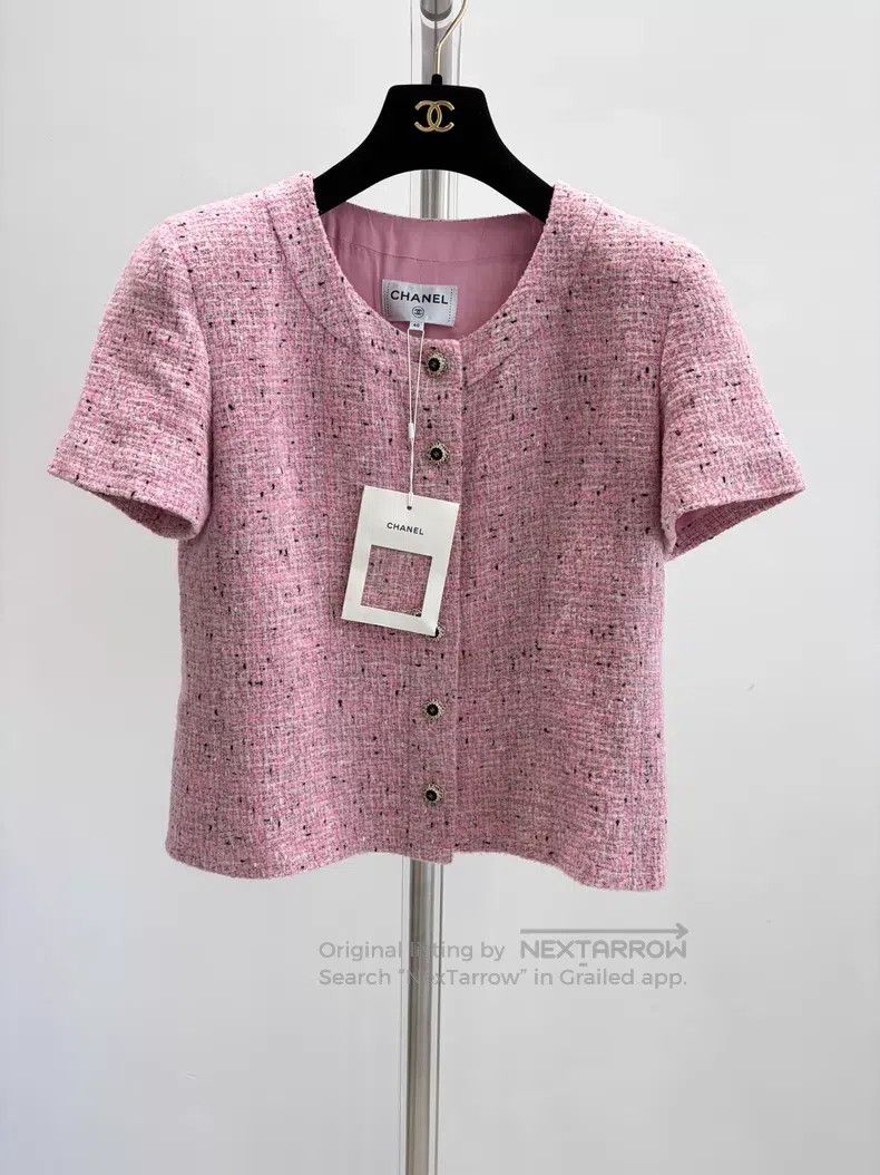Chanel Chanel Pink tweed short-sleeved coat Size S / US 4 / IT 40 - 1 Thumbnail
