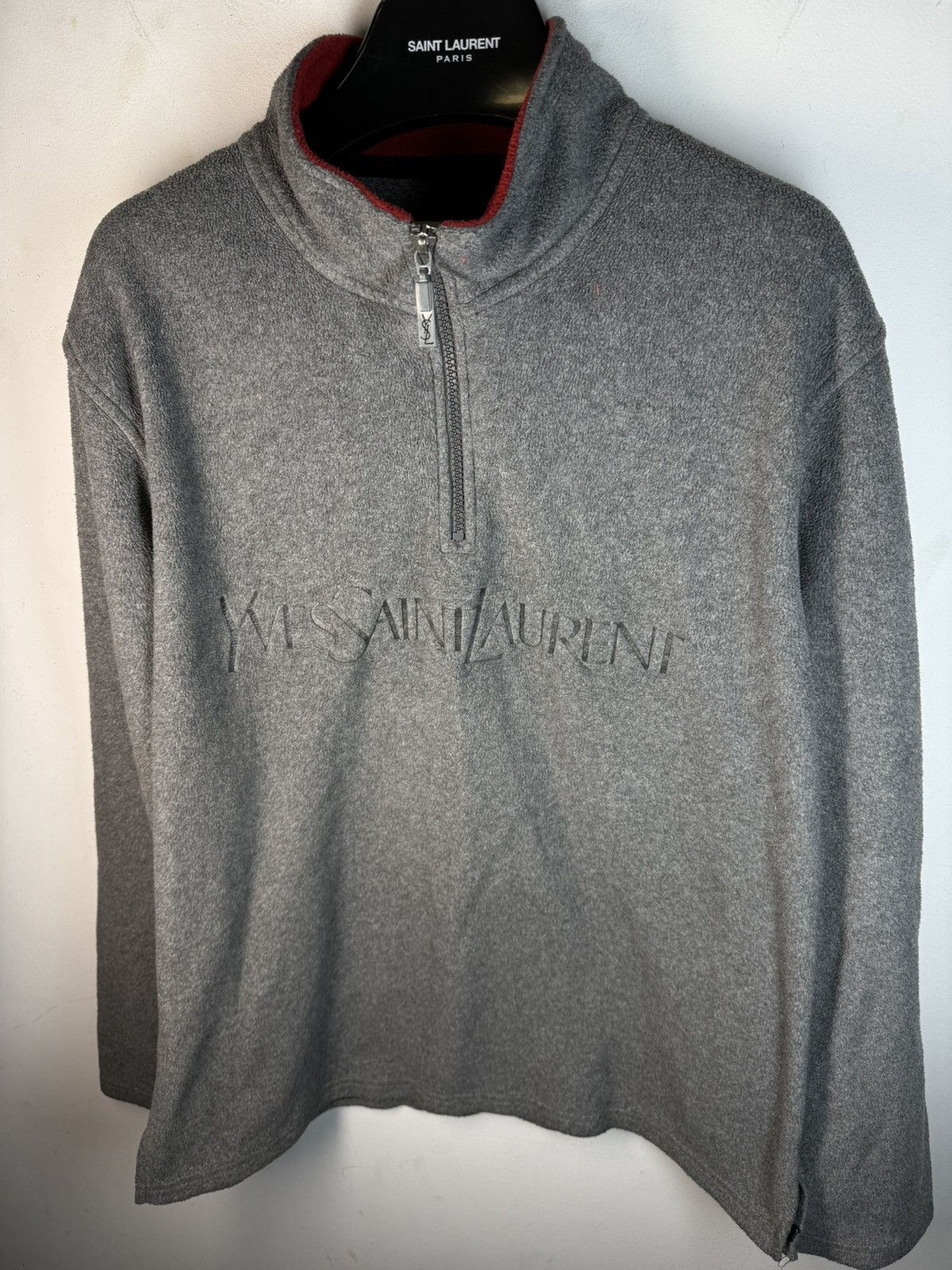 Yves Saint Laurent Fleece YSL Sweatshirt 1/4 Quarter Zip Big Logo Grey Vintage Size US M / EU 48-50 / 2 - 17 Thumbnail