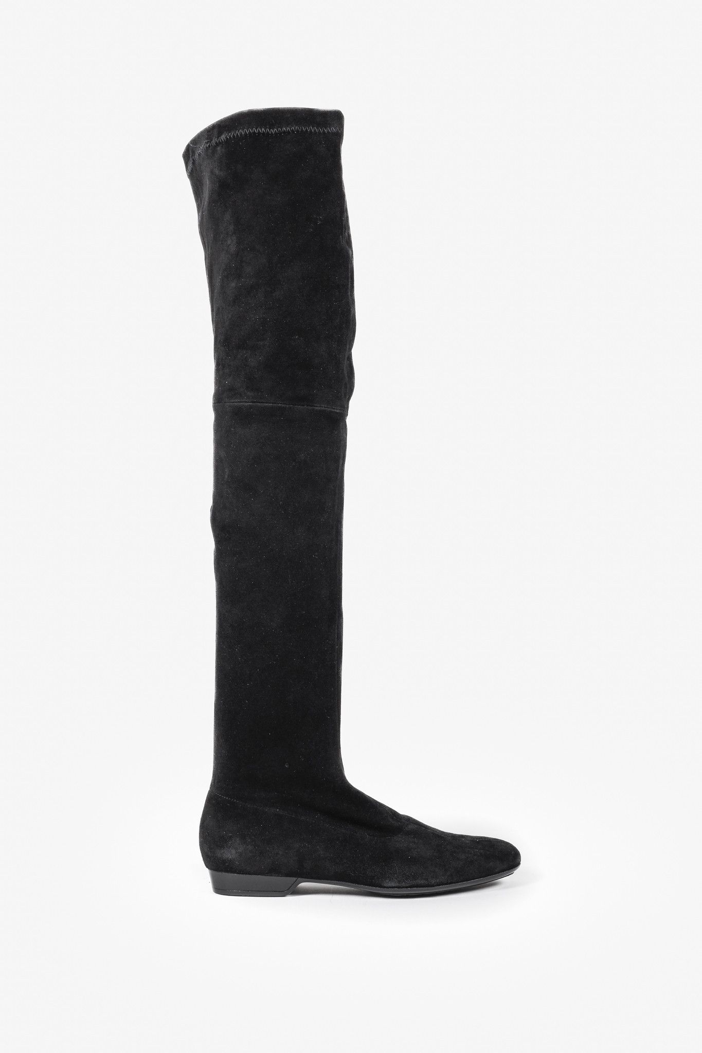 image of Robert Clergerie Black Suede Over The Knee Sock Boots, Women's (Size 9)