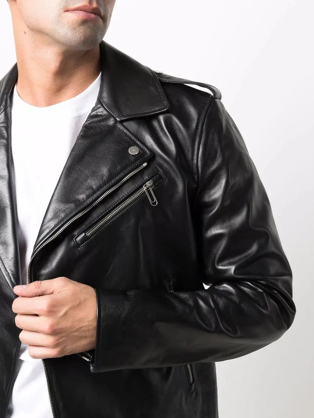 Off-White o1gr1nt1124 Diag Tab Biker Jacket in Black Size US XXL / EU 58 / 5 - 5 Thumbnail