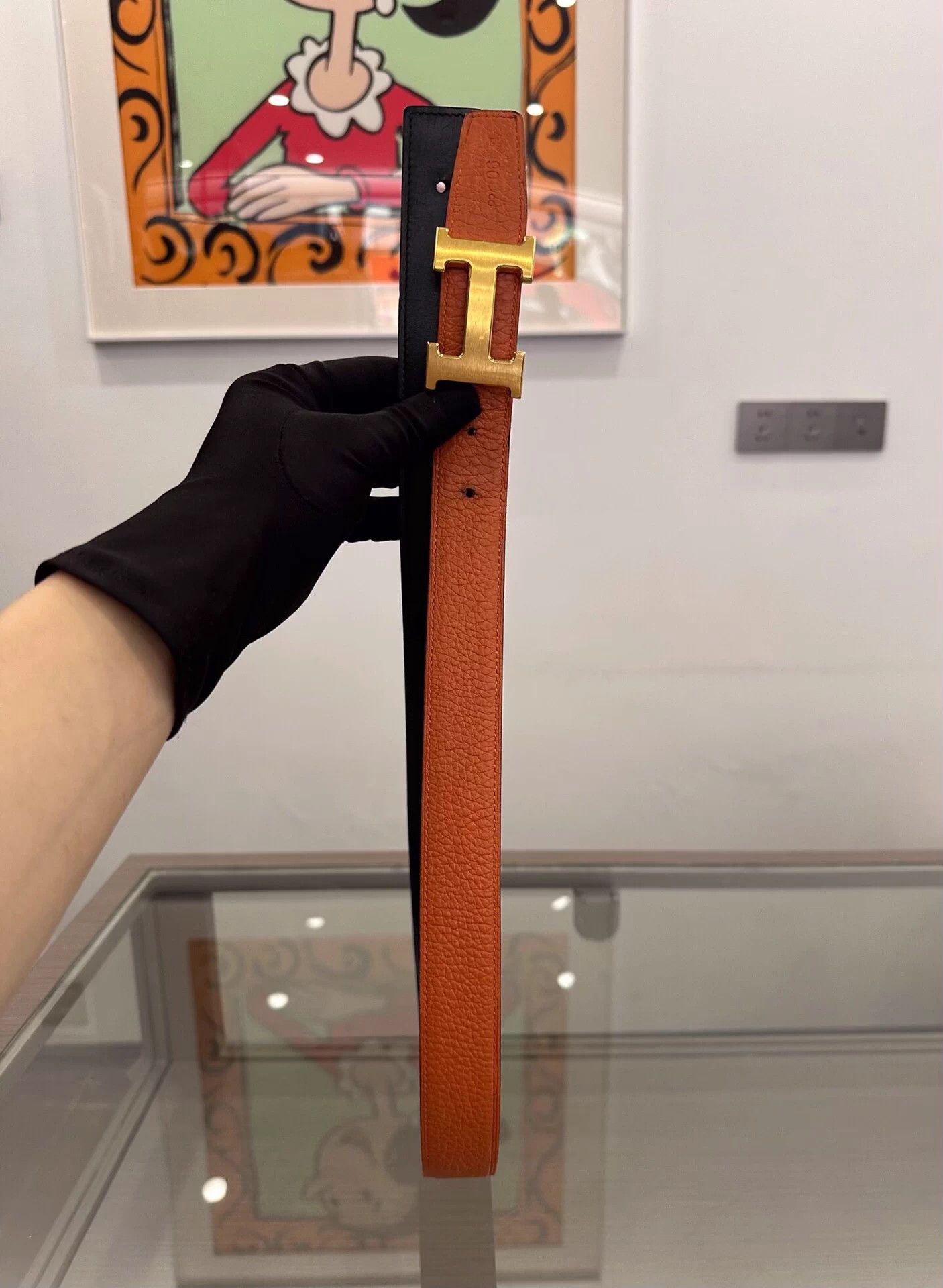 Hermes hermes orange black H buckle belt 95cm 99new box Size ONE SIZE - 2 Thumbnail