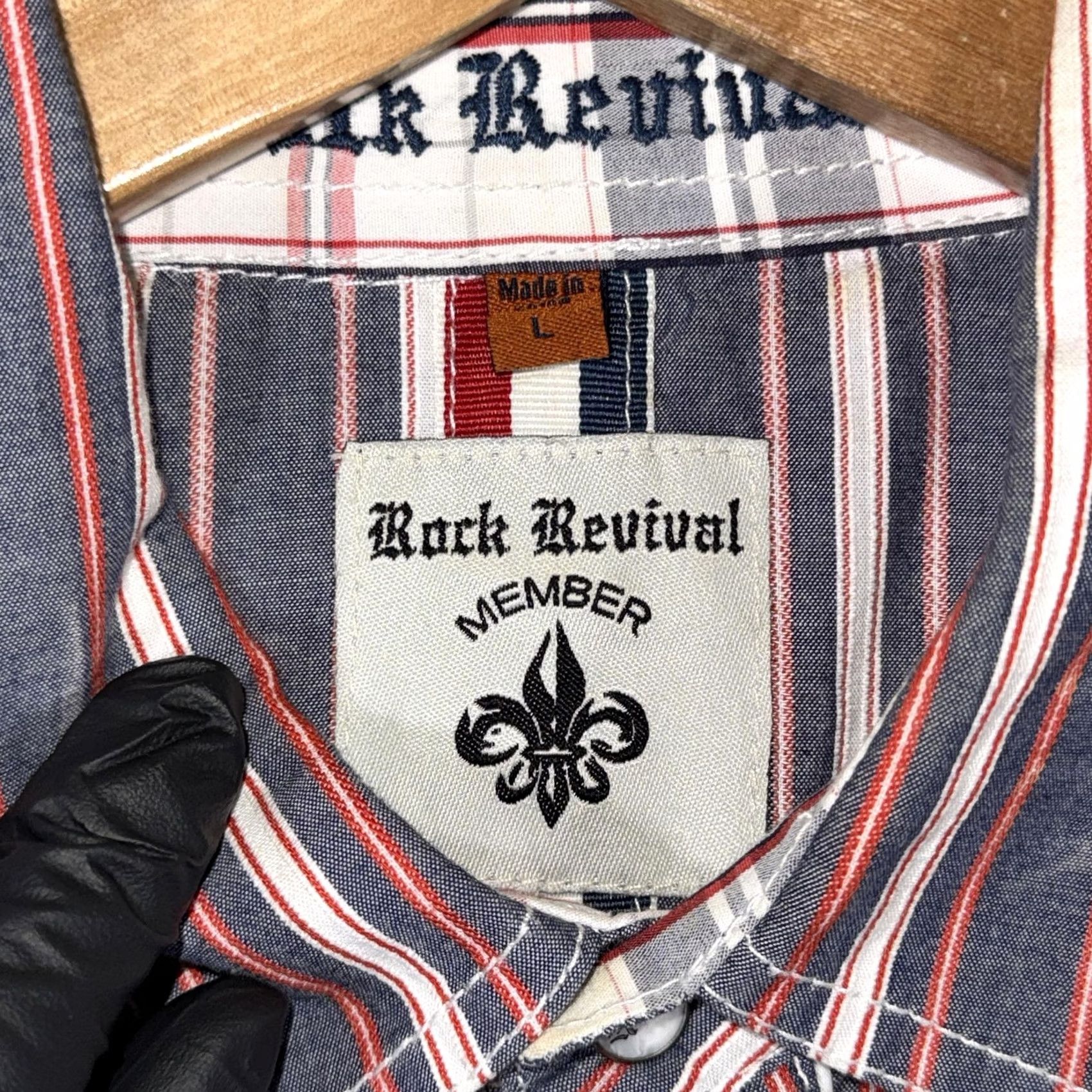 Vintage VINTAGE Rock Revival Shirt Mens Large Blue Red Stripe Snap Front Western Long Sleeve Size US L / EU 52-54 / 3 - 3 Thumbnail