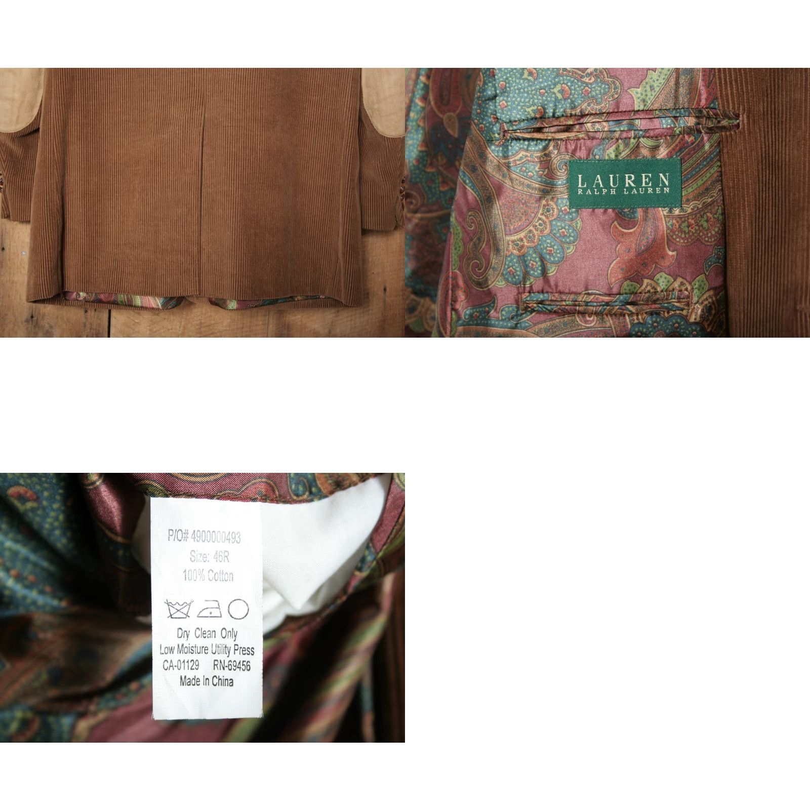 Ralph Lauren VINTAGE LRL Brown Corduroy Sport Coat W/Elbow Patches & Paisley Lining Sz. 46R Size US S / EU 44-46 / 1 - 8 Thumbnail