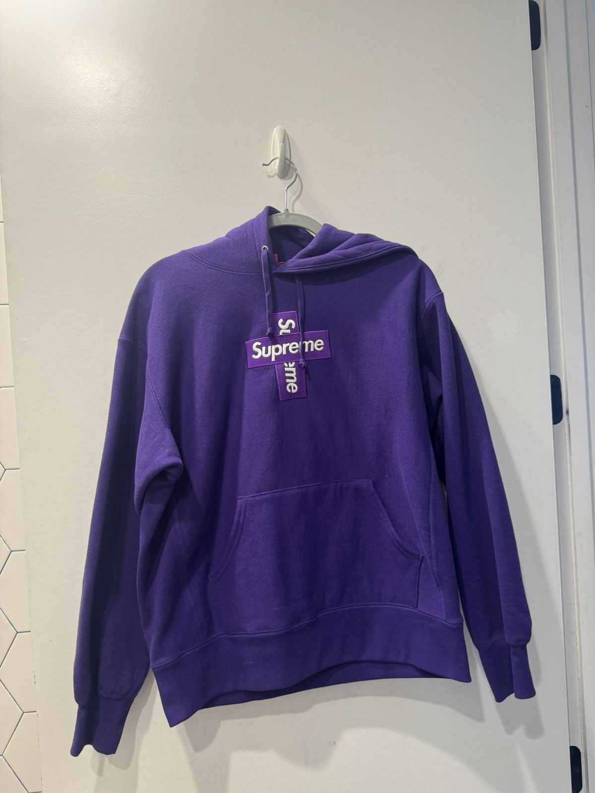 SupremeNewEra®CrossBoxLogoBeanie purple Supreme Cross Box Logo Hoodie Size Medium Hooded Sweatshirt