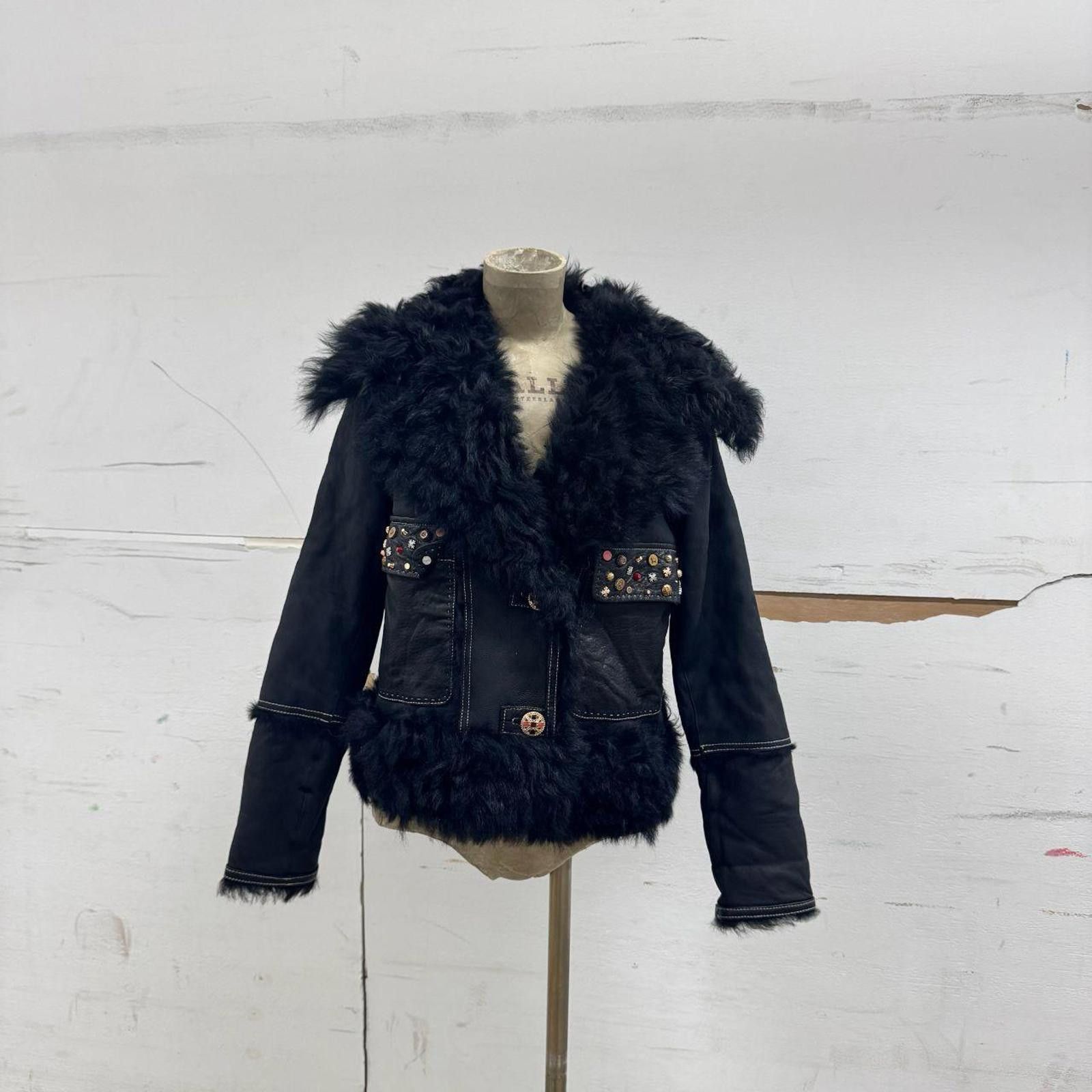 Other Vintage Black Gold Embellished Shearling Statement Jacket Size M / US 6-8 / IT 42-44 - 3 Thumbnail