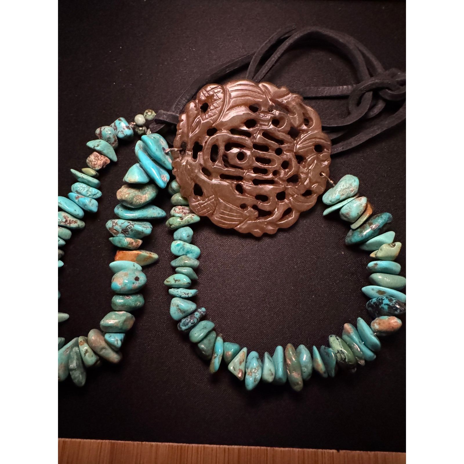 Other Carved Artizan Made Pendant Turquoise Stones Necklace Size ONE SIZE - 1 Thumbnail