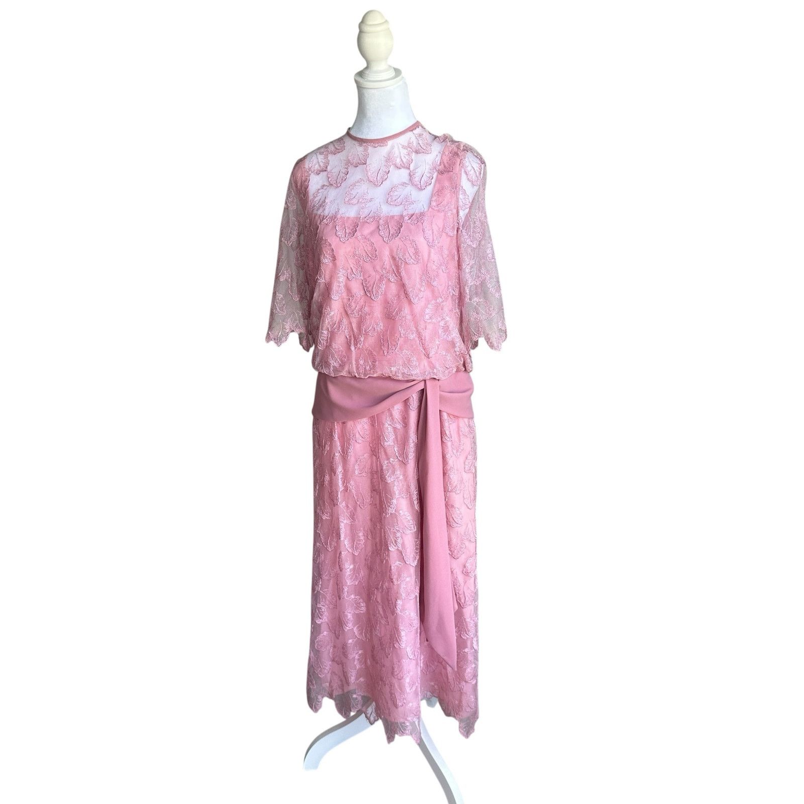 Vintage Vintage 80s Miss Elliette Blush Lace Cottagecore Dress M Size M / US 6-8 / IT 42-44 - 1 Thumbnail