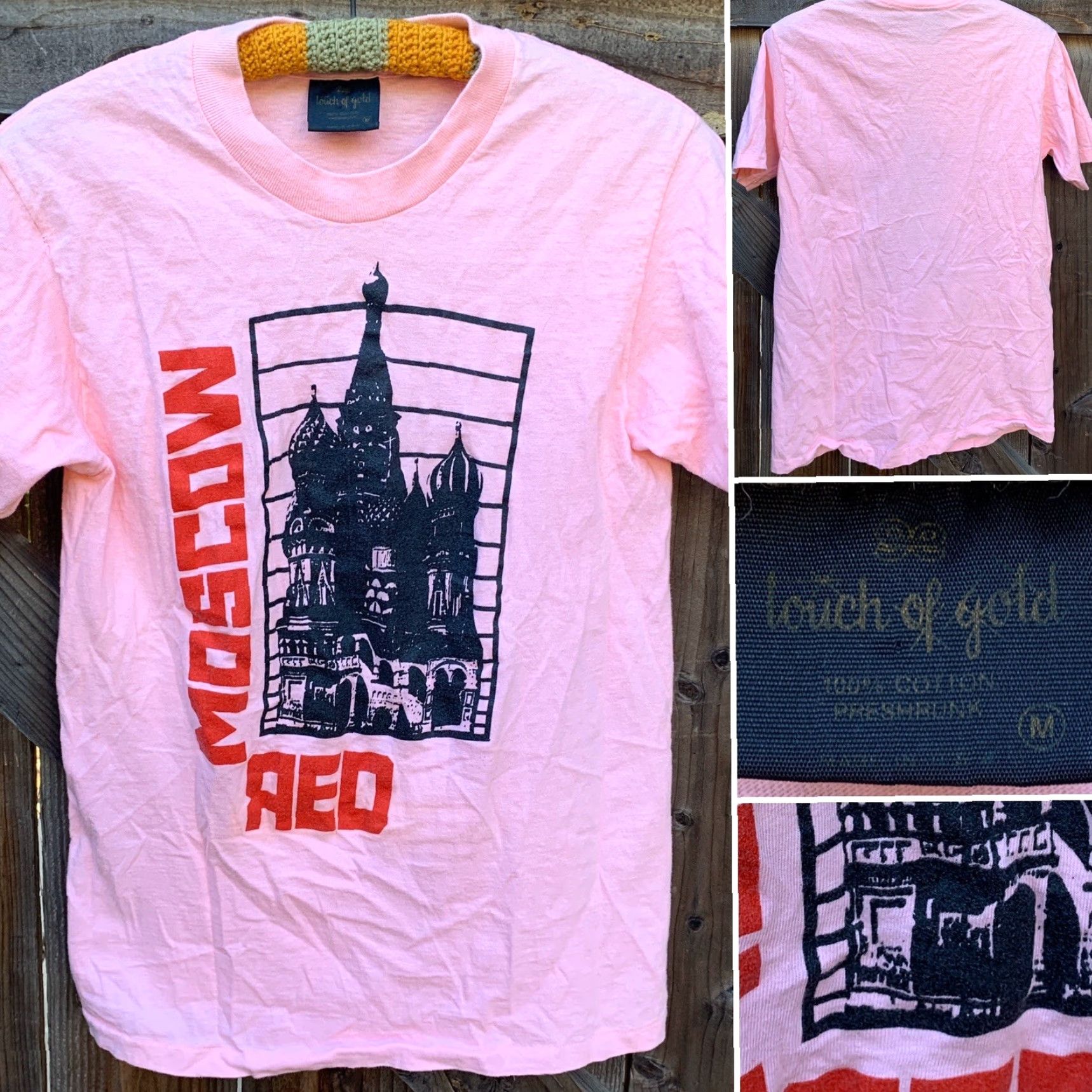 Vintage VINTAGE Touch Of Gold Shirt Mens M Pink Moscow Red 1980s Single Stitch Graphic Tee Size US M / EU 48-50 / 2 - 4 Thumbnail