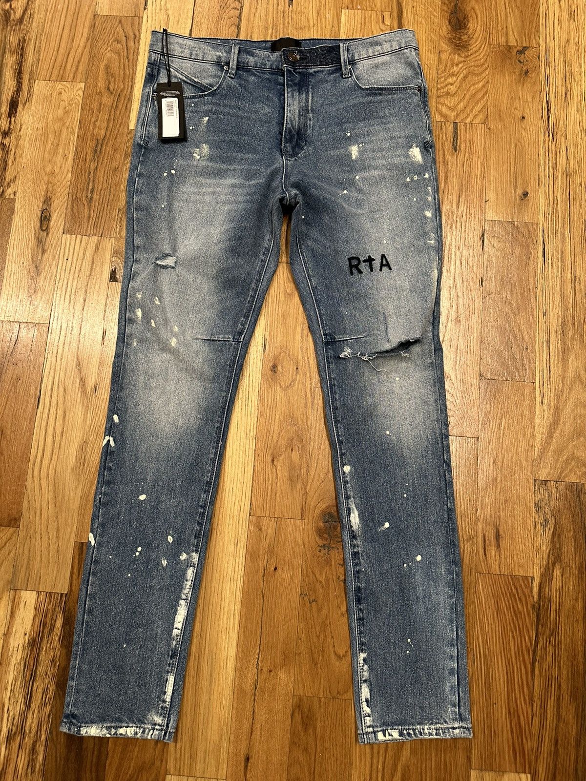 Rta Rta Small Spell White Splatter Blue Denim Jeans Size 33 NEW Size US 33 - 1 Thumbnail