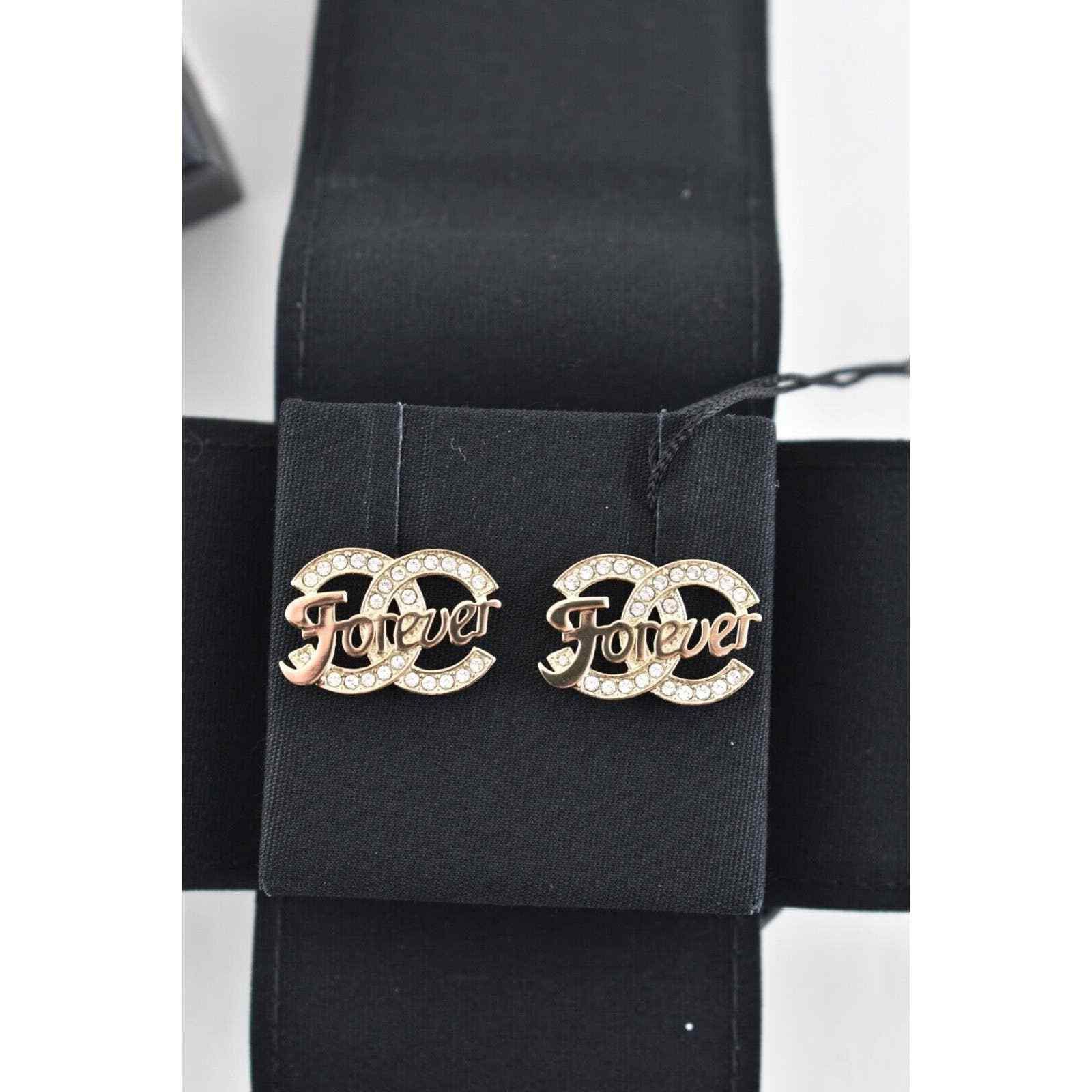 Chanel Chanel Gold Crystal Forever Dangle Statement Stud Earrings Size ONE SIZE - 6 Thumbnail