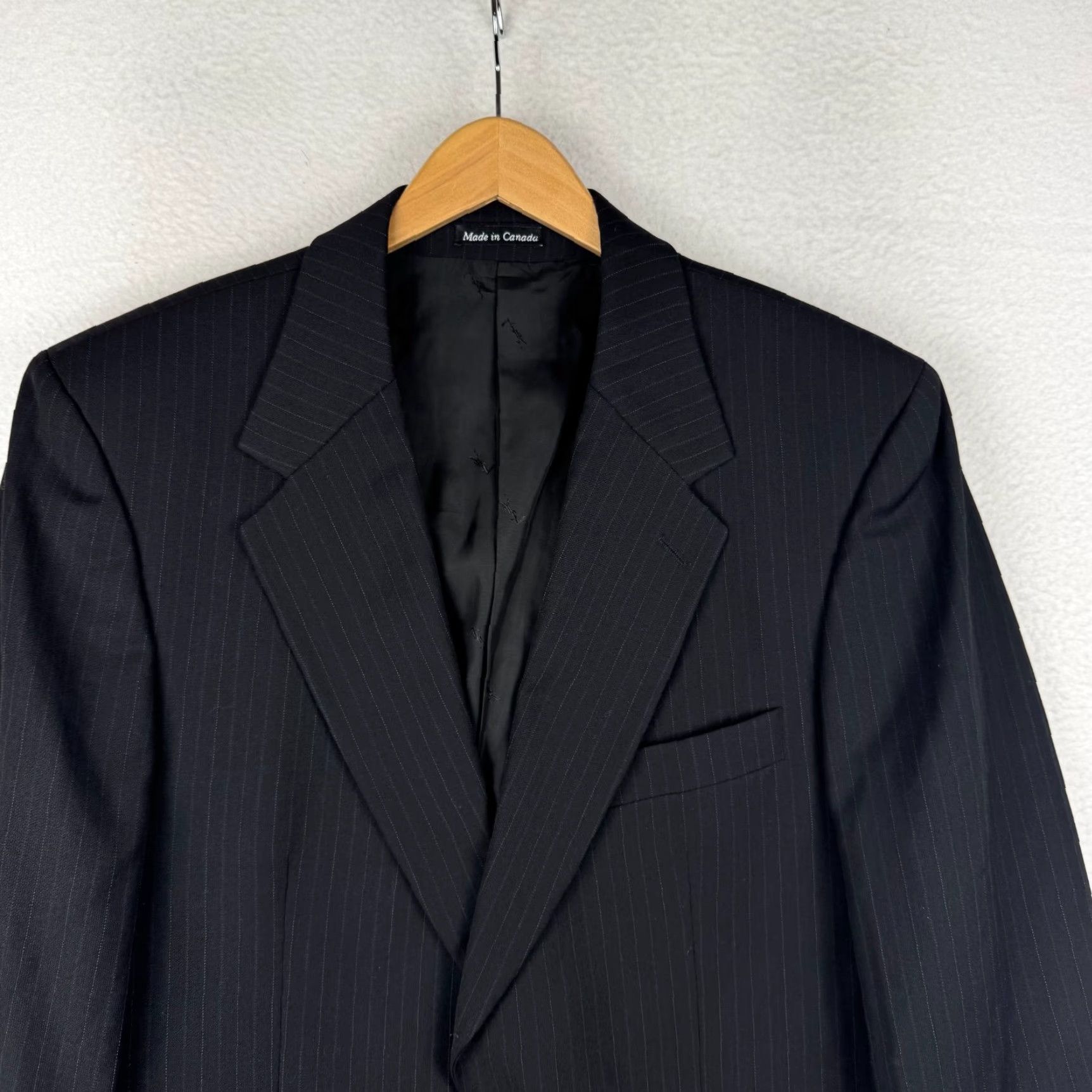 Yves Saint Laurent VINTAGE Saint Laurent YSL Mens Blazer Coat Wool 2 Piece Notch Lapel Black Pinstripe 44L Long Jacket Size 44R - 4 Thumbnail