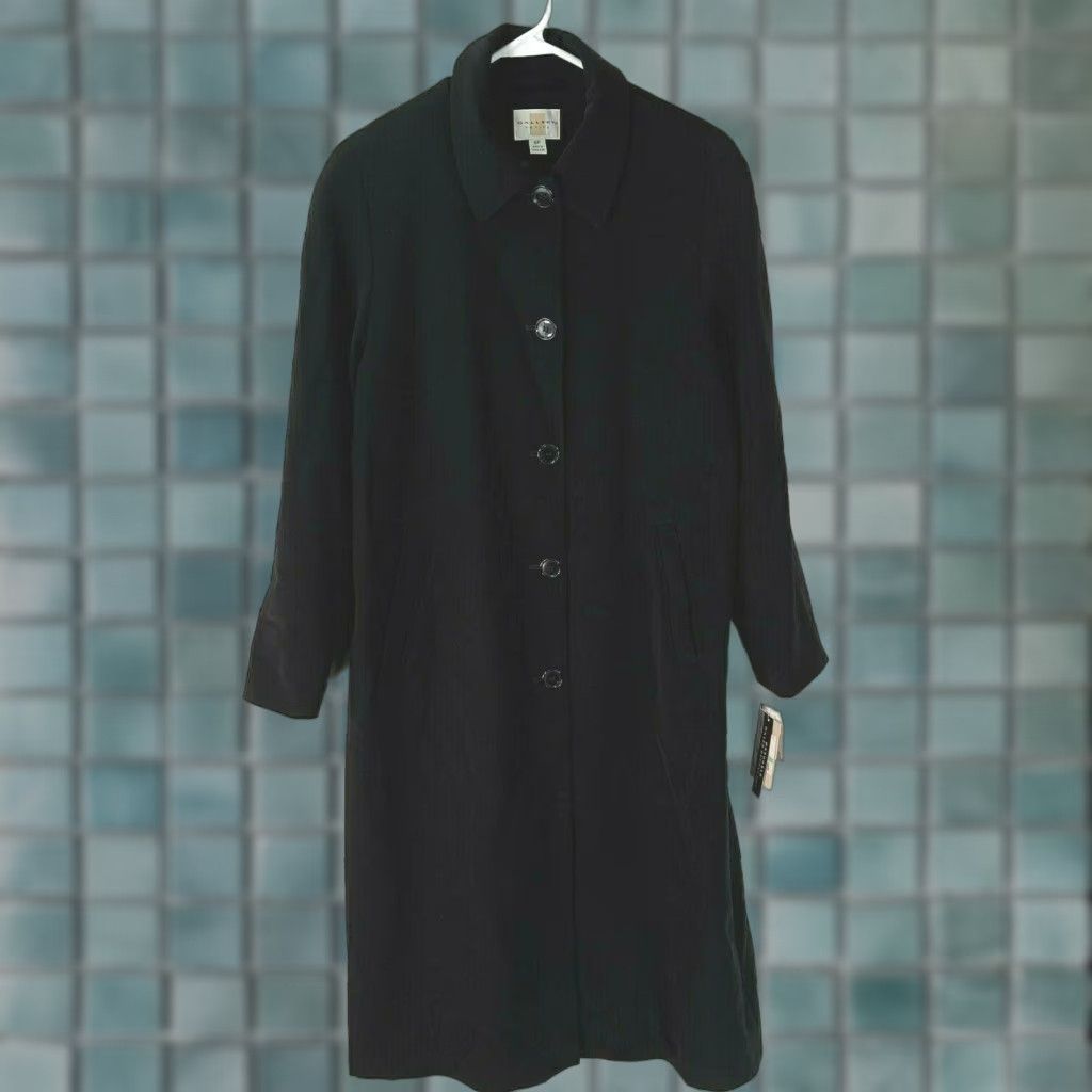 Vintage Gallery Womens Long Sleeve Button Front Black Trench Coat Jacket Size 8P Long Sleeve Button Front Black Long Trench Coat Jacket 8P Gallery Women Size M / US 6-8 / IT 42-44 - 1 Thumbnail