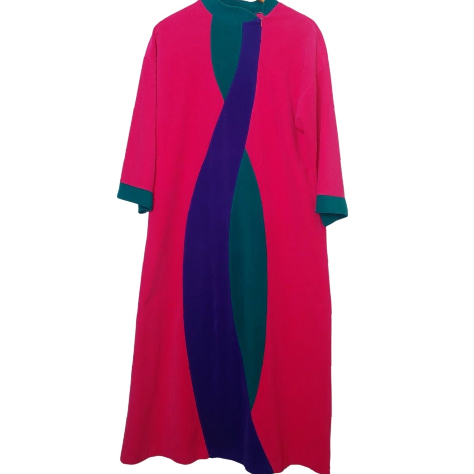 Vintage VINTAGE Vanity Fair Robe Large 1970s Pink Purple Teal Mod Long Sleeve Zip Up USA Size XXL / US 16-18 / IT 52-54 - 2 Thumbnail