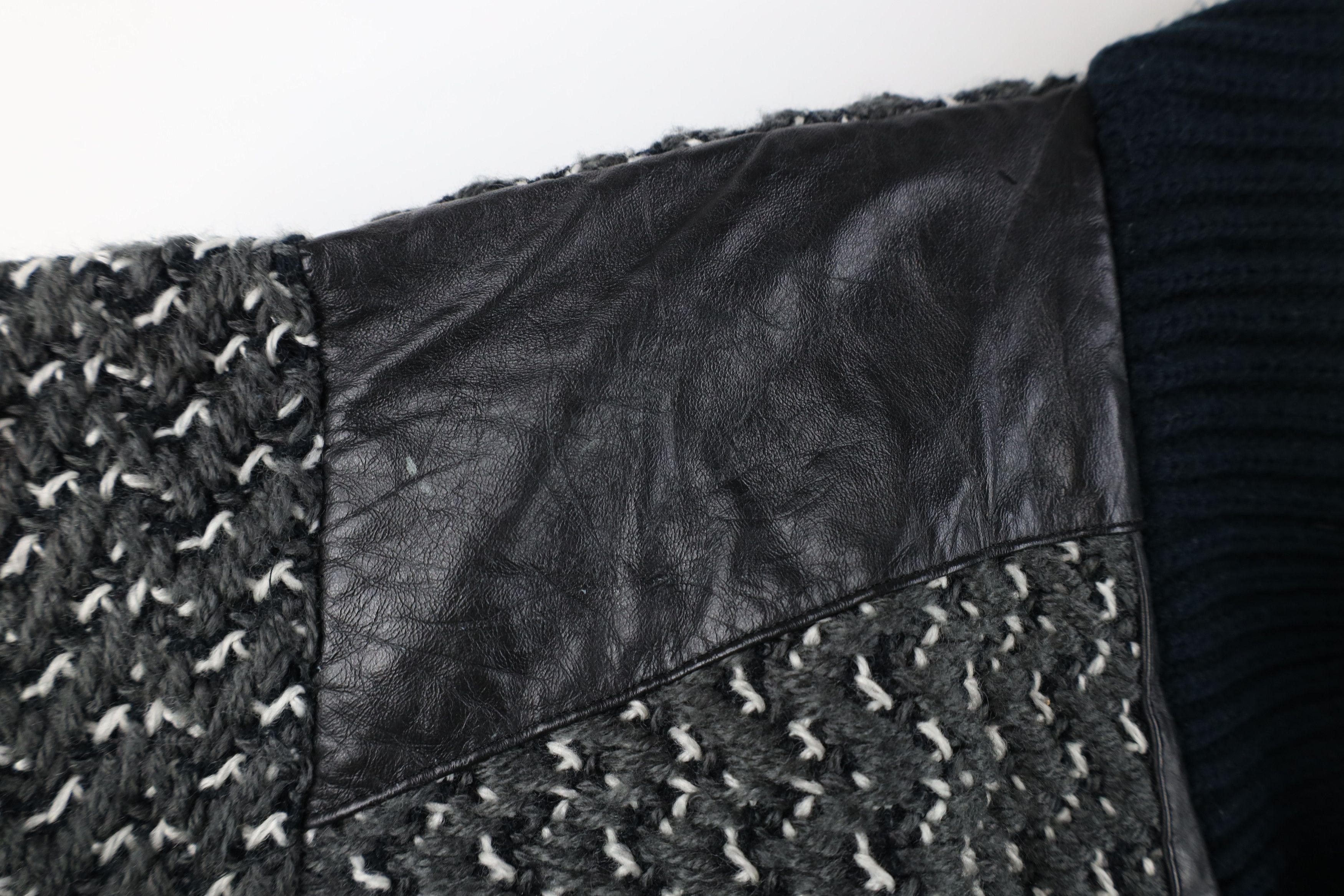 Vintage Vintage 90s Streetwear Knit Leather Trim Shawl Sweater Gray Size US M / EU 48-50 / 2 - 5 Thumbnail