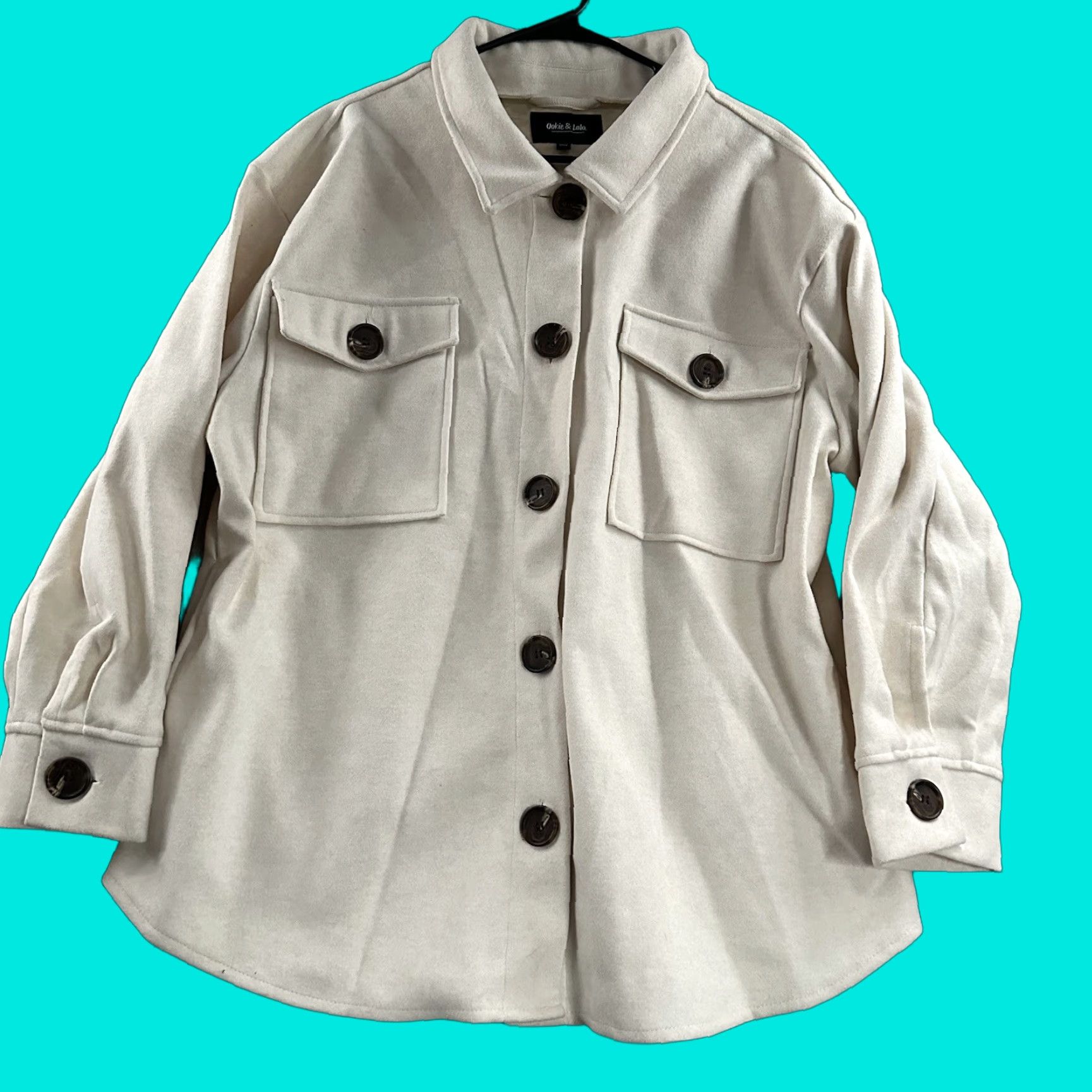 Vintage Ookie And Lola Womens Jacket 2X Ivory Solid Plush Shacket Polyester Blend Size XXL / US 16-18 / IT 52-54 - 1 Thumbnail