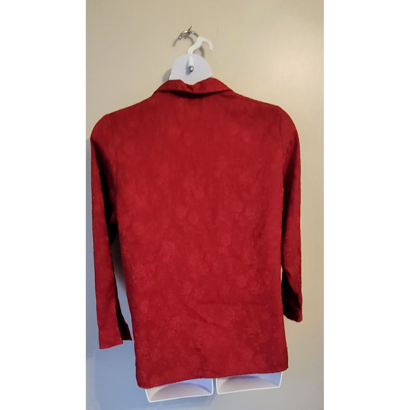 Vintage Vintage Fashion Bug Blouse Shirt XL 14 16 Blood Red Brocade Embroidered Top Size XXL / US 16-18 / IT 52-54 - 2 Thumbnail