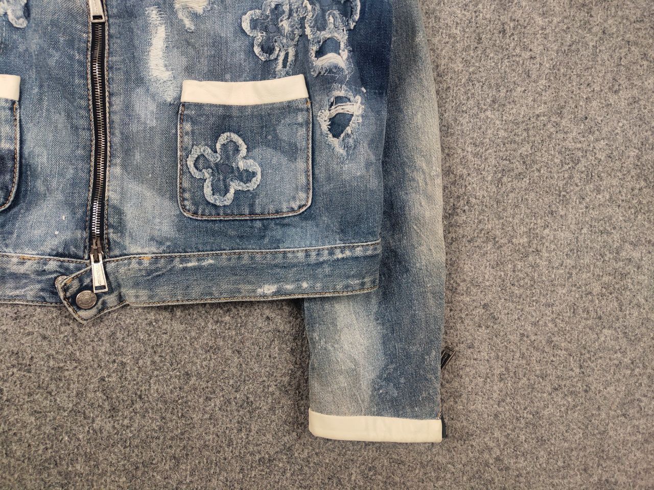 Dsquared2 Dsquared2 Vintage Denim Flower Applique Cropped Zip Jacket Size M / US 6-8 / IT 42-44 - 8 Thumbnail