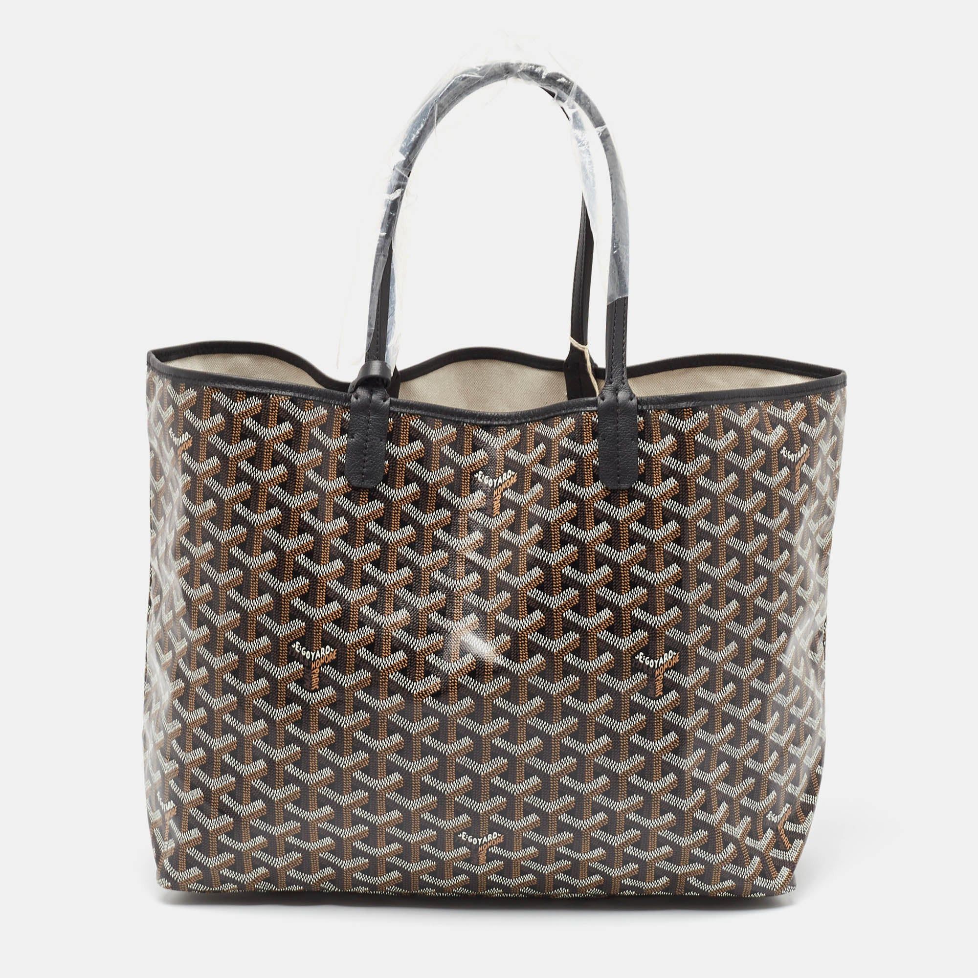 image of Goyard Black Ine Coated Canvas And Leather Saint Louis Pm Tote, Women's