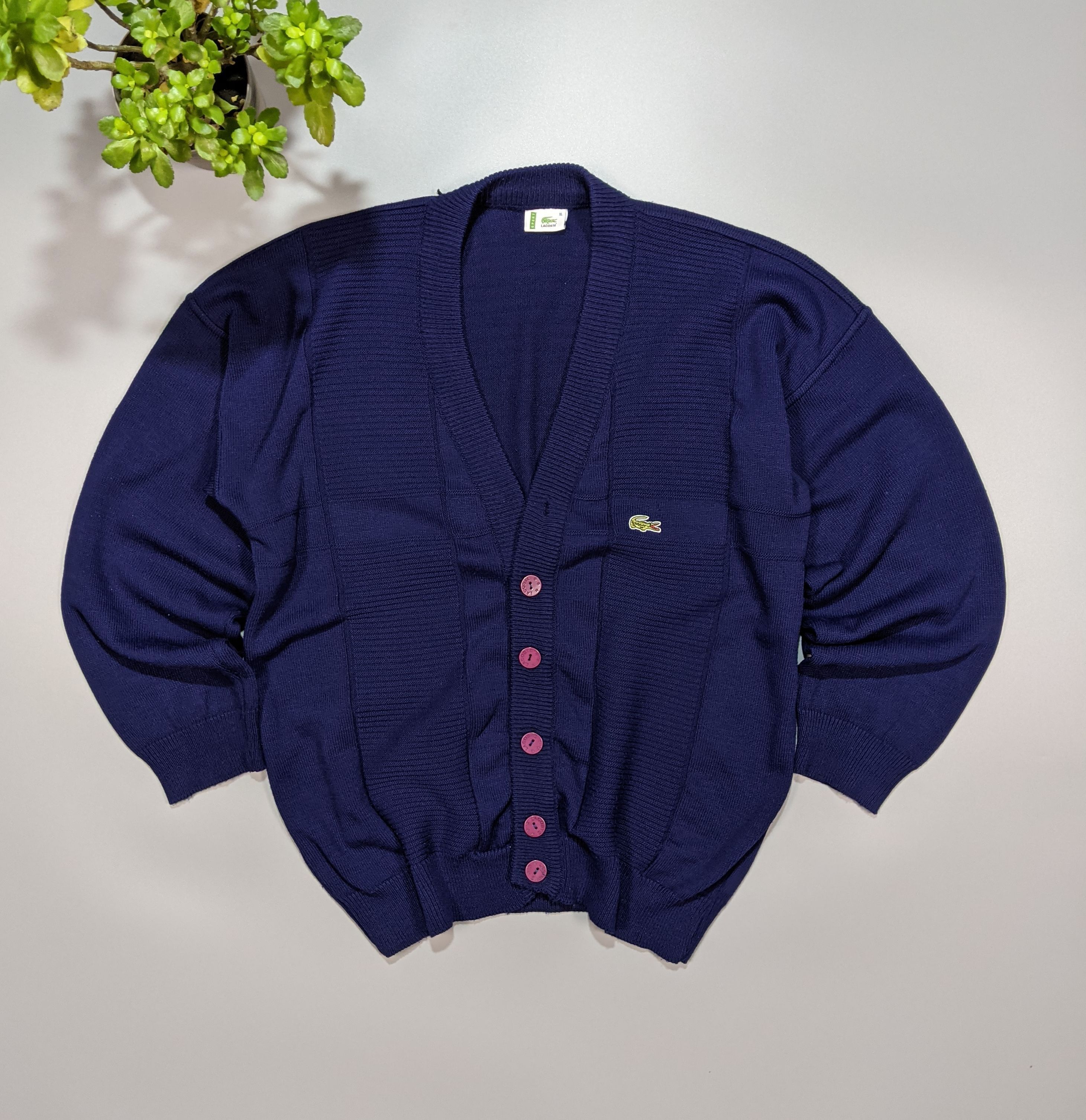 Lacoste × Vintage LACOSTE Men's Vintage 90' Navy Blue Cardigan Sweater Size US XL / EU 56 / 4 - 1 Thumbnail