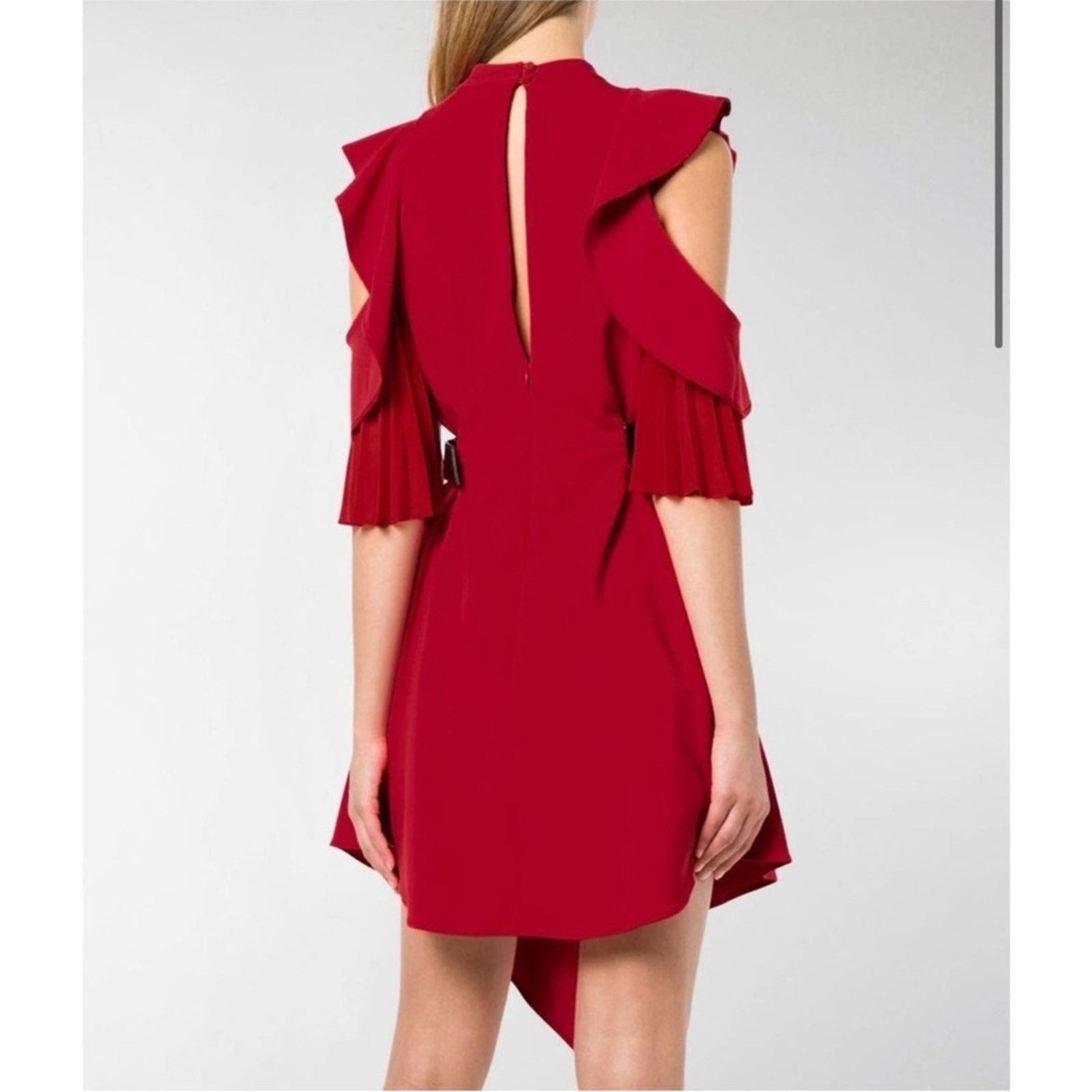 Self-Portrait Self-Portrait Asymmetrical Jersey Red Ruffled Sleeve Dress 4 Size S / US 4 / IT 40 - 7 Thumbnail