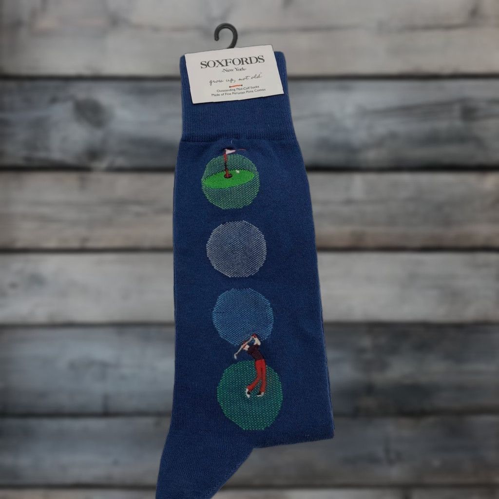 Vintage NWT Soxfords Golf Socks Mid Calf Mens One Size Blue Pima Cotton Blend Size ONE SIZE - 1 Thumbnail