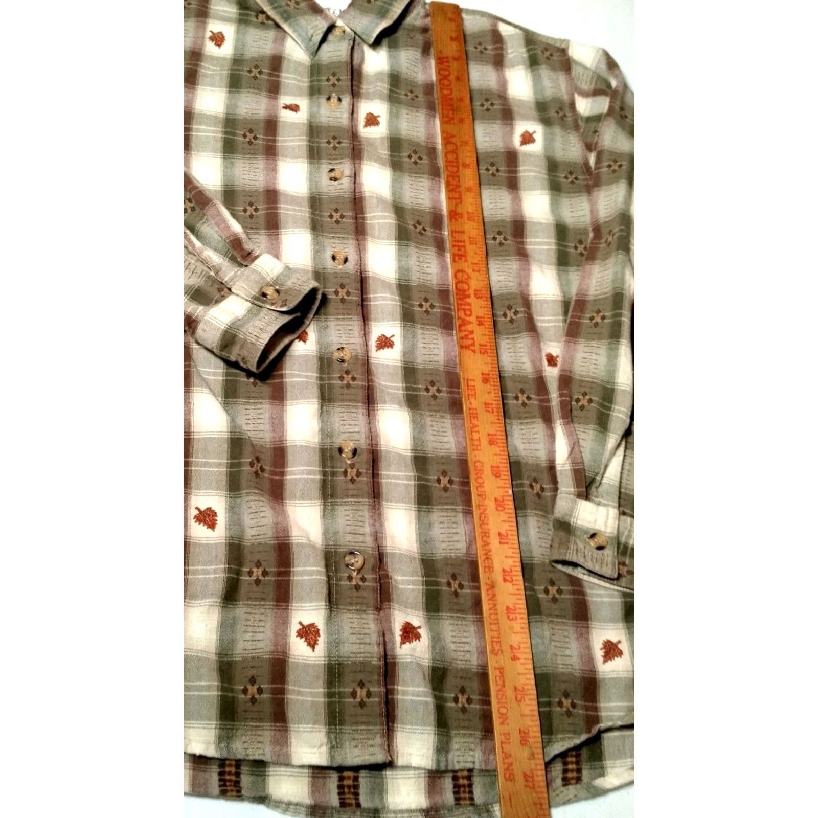 Vintage VINTAGE Casey & Max Blouse Women L Brown Plaid Embroidered Leaves Fall Autumn Leaf Casual Shirt Mens Womens Girls Boys Size L / US 10 / IT 46 - 4 Thumbnail
