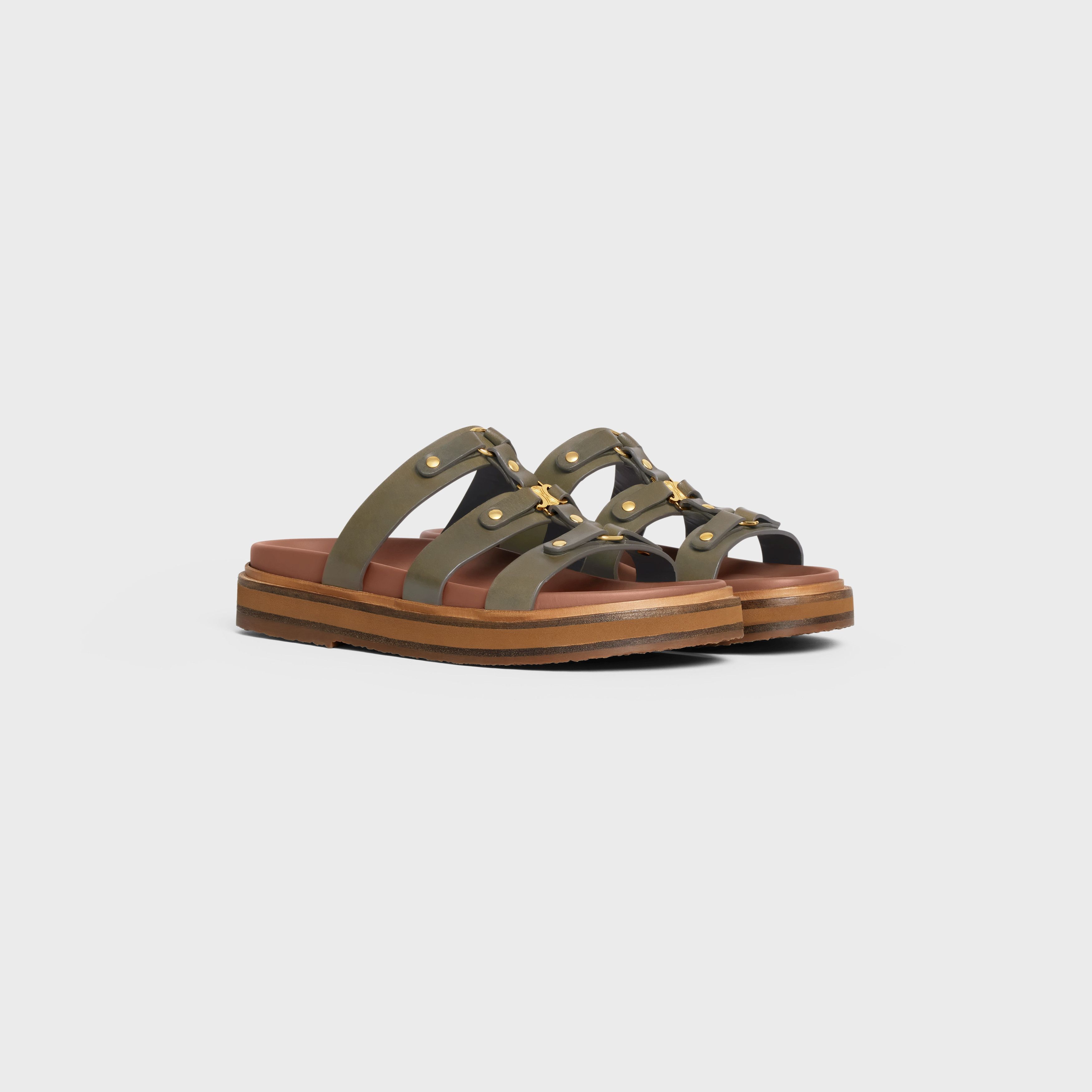 Celine o1bcso1str0925 352343778C Tippi Slides in Dark Olive Size US 11 / IT 41 - 2 Thumbnail