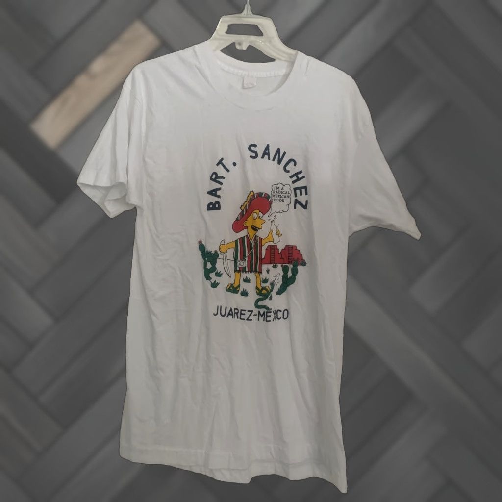 Fruit Of The Loom VINTAGE The Simpsons Bart Sanchez T Shirt XL I Am A Mexican Radical Dude Shirt Mens 90s White Cotton Fruit of the Loom Logo Short Sleeve Crew Neck Size US XL / EU 56 / 4 - 1 Thumbnail