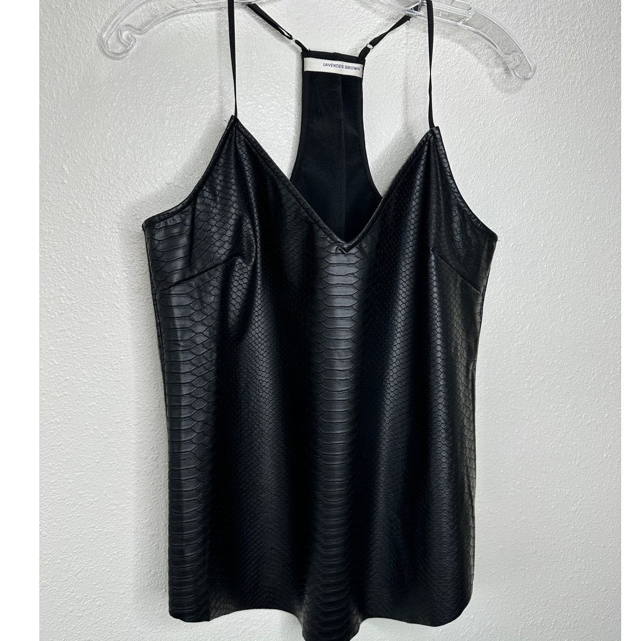 Other Lavender Brown Black Faux Leather Snakeprint VNeck Tank Top Size L / US 10 / IT 46 - 2 Thumbnail