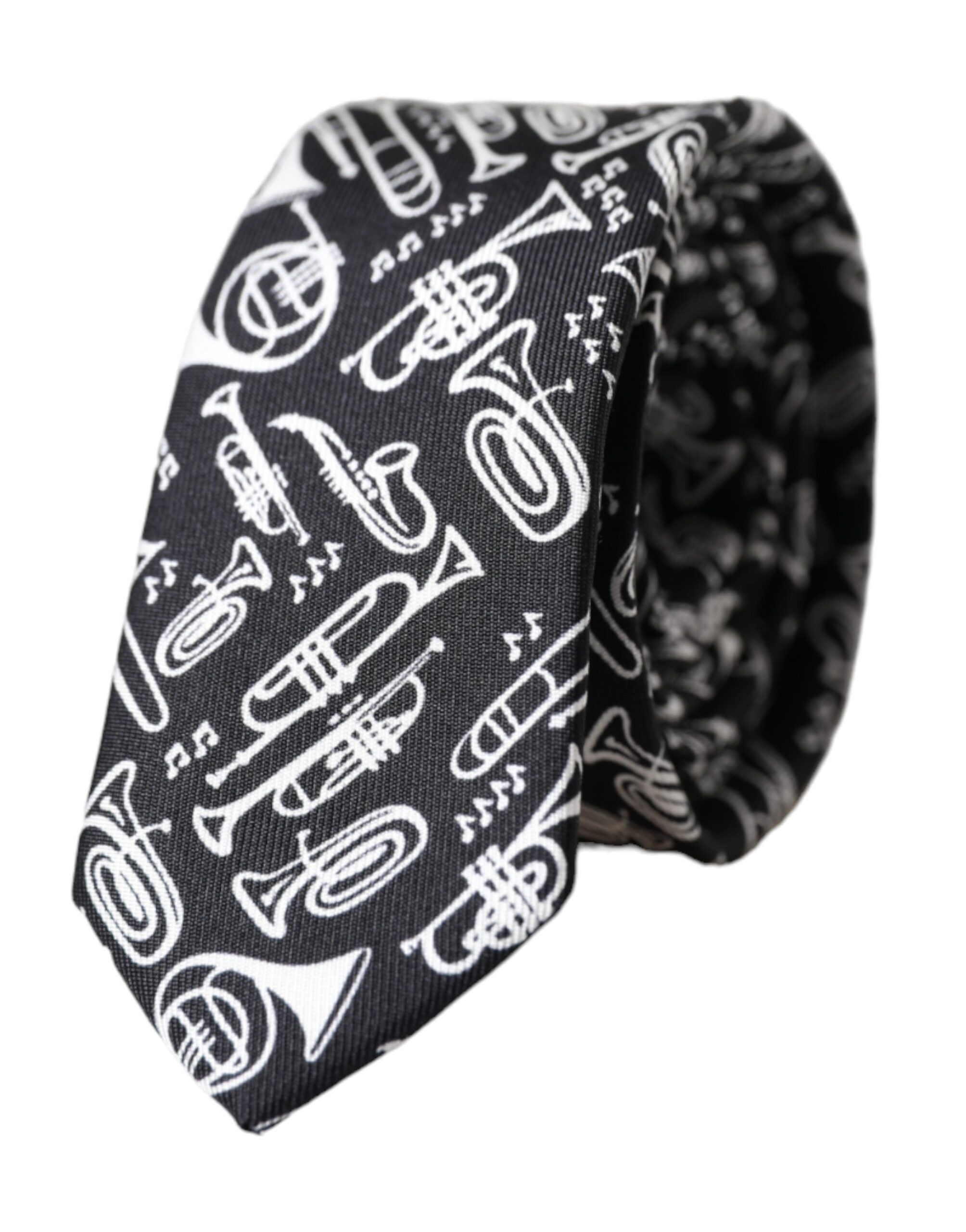 Black Trumpet Print Silk Adjustable Men's Tie