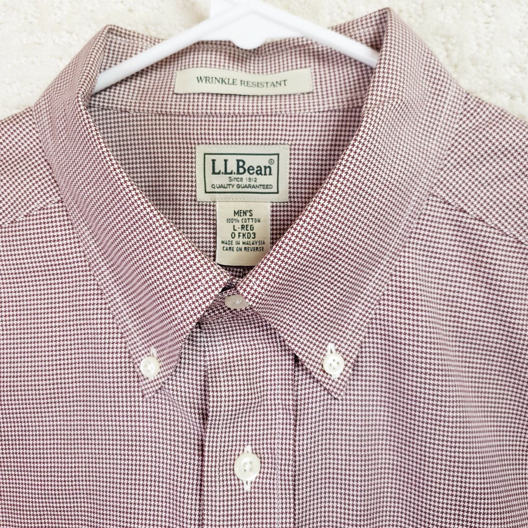 Vintage LL Bean Mens L Red Wrinkle Resistant Long Sleeve Button Up Houndstooth Shirt Size US L / EU 52-54 / 3 - 2 Thumbnail