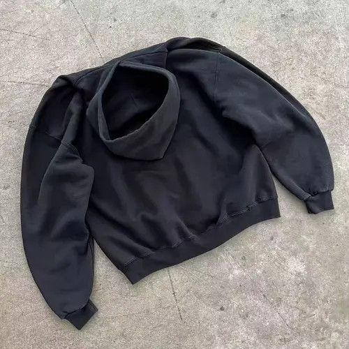 VIBE Black washed retro solid color versatile hoodie Size US L / EU 52-54 / 3 - 2 Thumbnail