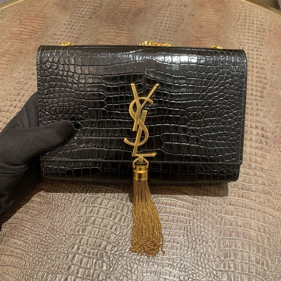 Saint Laurent Paris Saint Laurent Kate Crocodile Embossed Tassel Shoulder Bag Size ONE SIZE - 1 Thumbnail