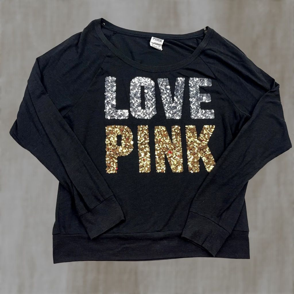 Victoria's Secret Victoria's Secret Shirt Women Small Black Tee Sequin Glow Love PINK Size S / US 4 / IT 40 - 1 Thumbnail