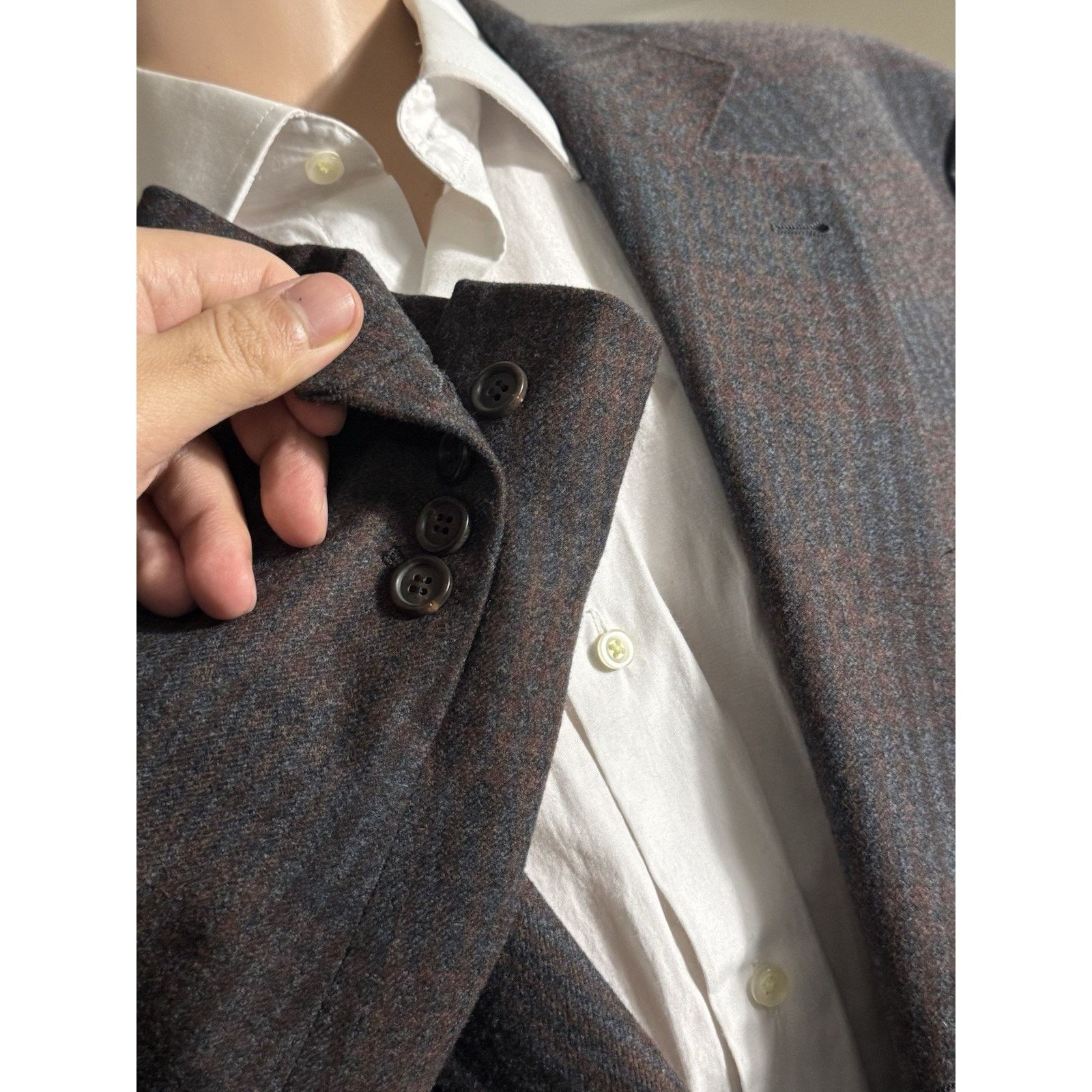 Brunello Cucinelli Brunello Cucinelli Burgundy Blue Flannel Plaid Blazer 44R Size 44R - 7 Thumbnail