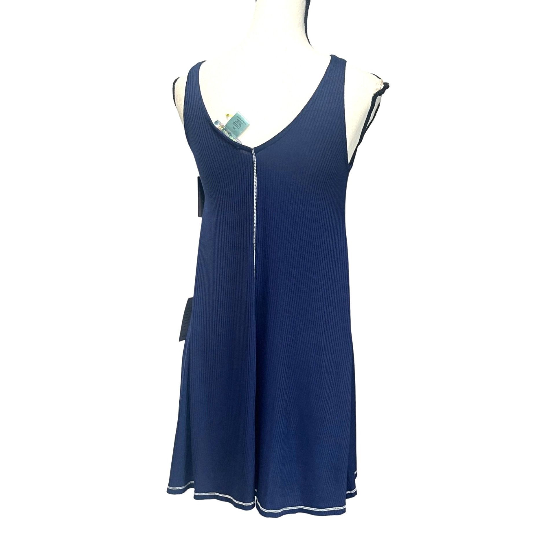 Other Good Luck Gem Double-V, Ribbed Mini Tank Dress, Navy, XS Size XS / US 0-2 / IT 36-38 - 3 Thumbnail