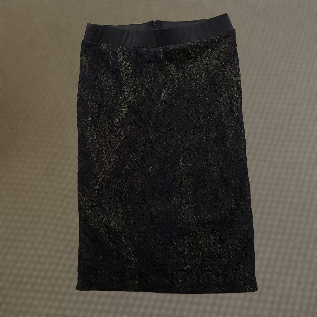 Vintage VINTAGE Women's Cato Size 2 Black/Gold Floral Lace Skirt Size 26" / US 2 / IT 38 - 1 Thumbnail