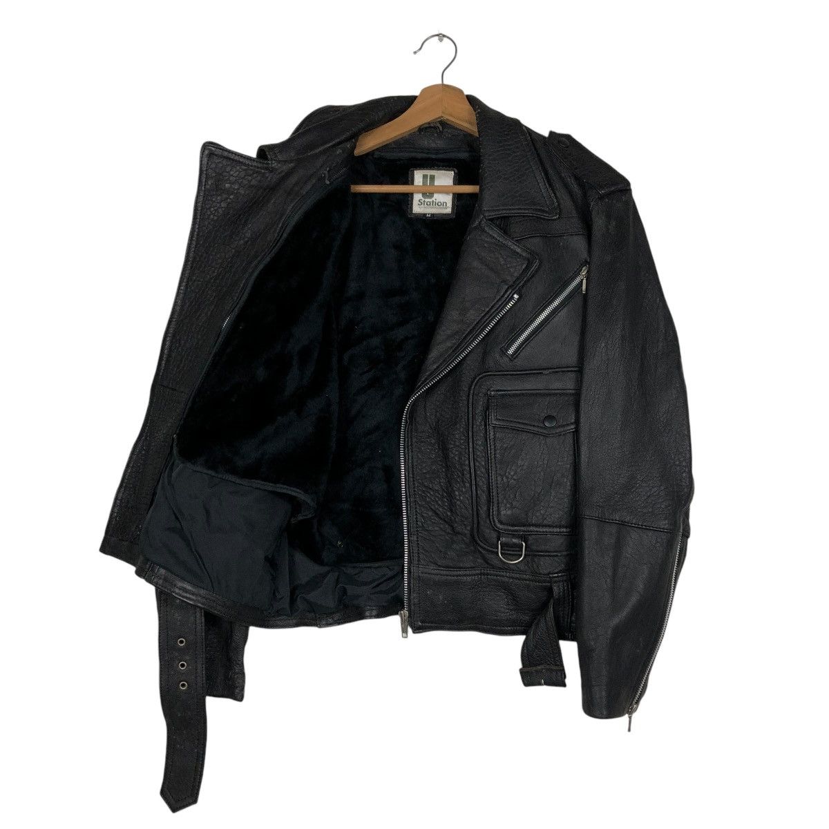Japanese Brand 🔥VINTAGE BIKER LEATHER JACKET DOUBLE COLLAR U STATION Size US M / EU 48-50 / 2 - 9 Thumbnail