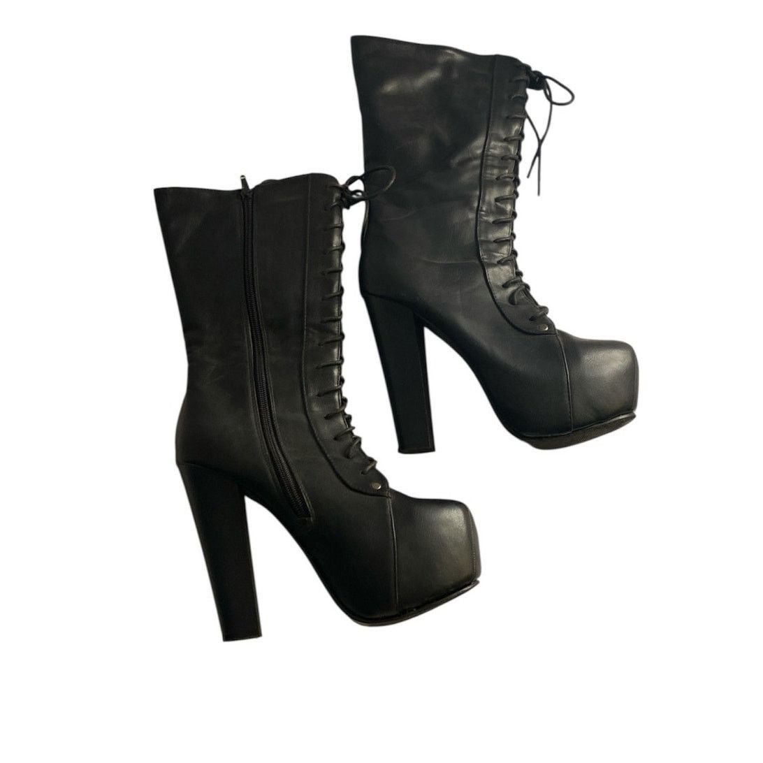 Other Goth Punk Y2K Platform Lace-Up Black Boots Size 6.5 Size US 6.5 / IT 36.5 - 4 Thumbnail