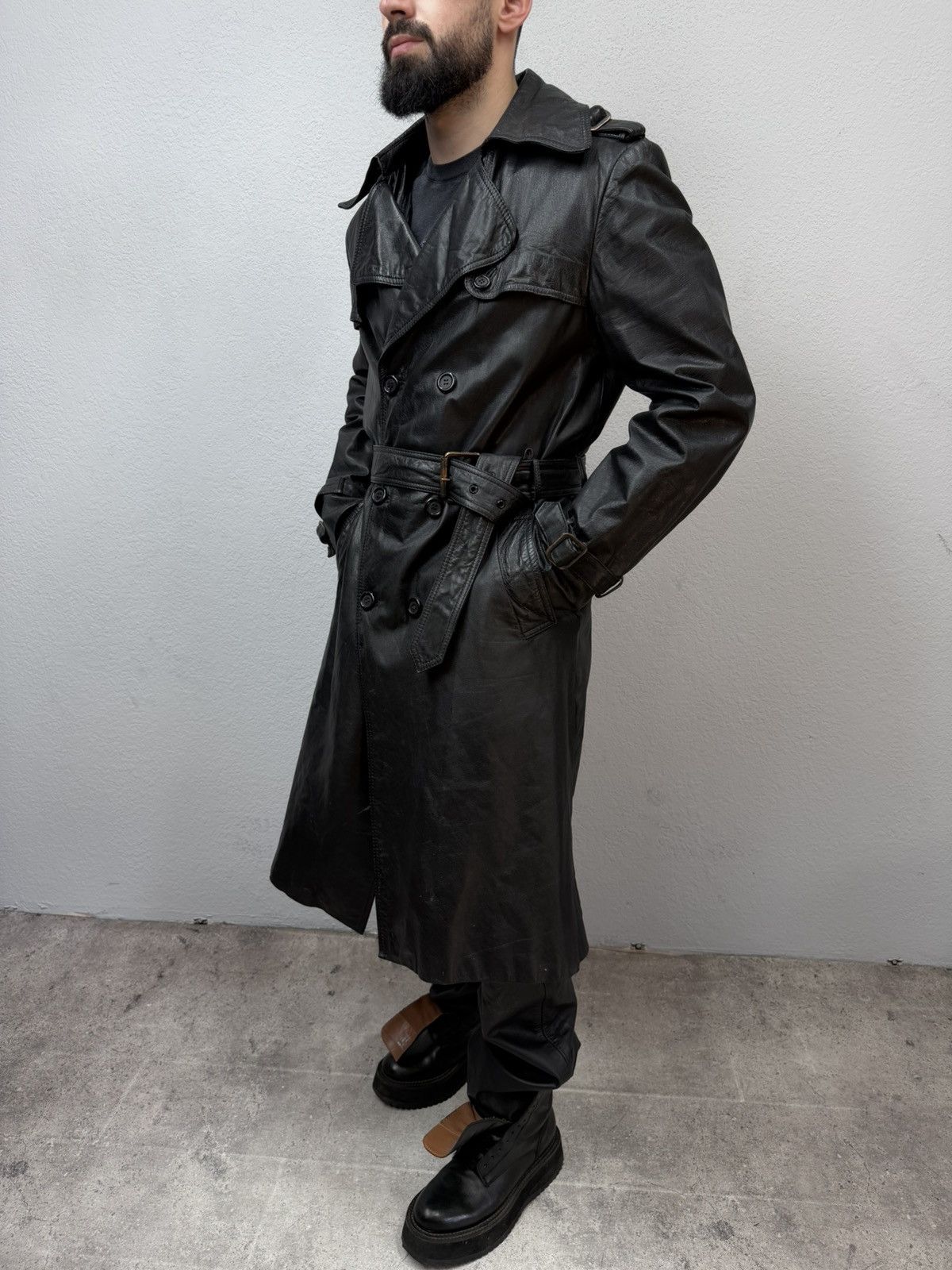 If Six Was Nine Vintage Rick Owens Style Double Breasted Leather Coat Jacket Size US M / EU 48-50 / 2 - 8 Thumbnail