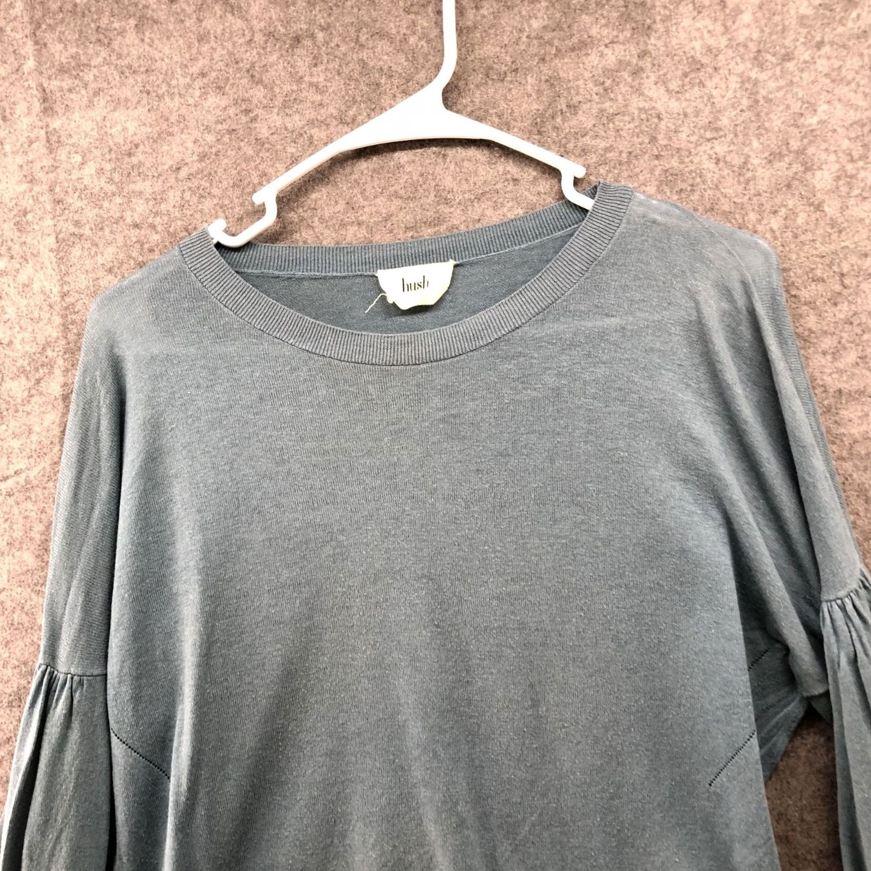 Vintage Hush UK Sweater Womens S Blue Linen Blend Crewneck Lantern Sleeve Pleated Size S / US 4 / IT 40 - 3 Thumbnail